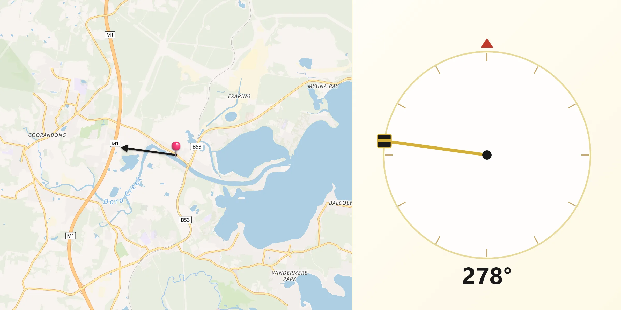 Qibla Direction from Dora Creek
