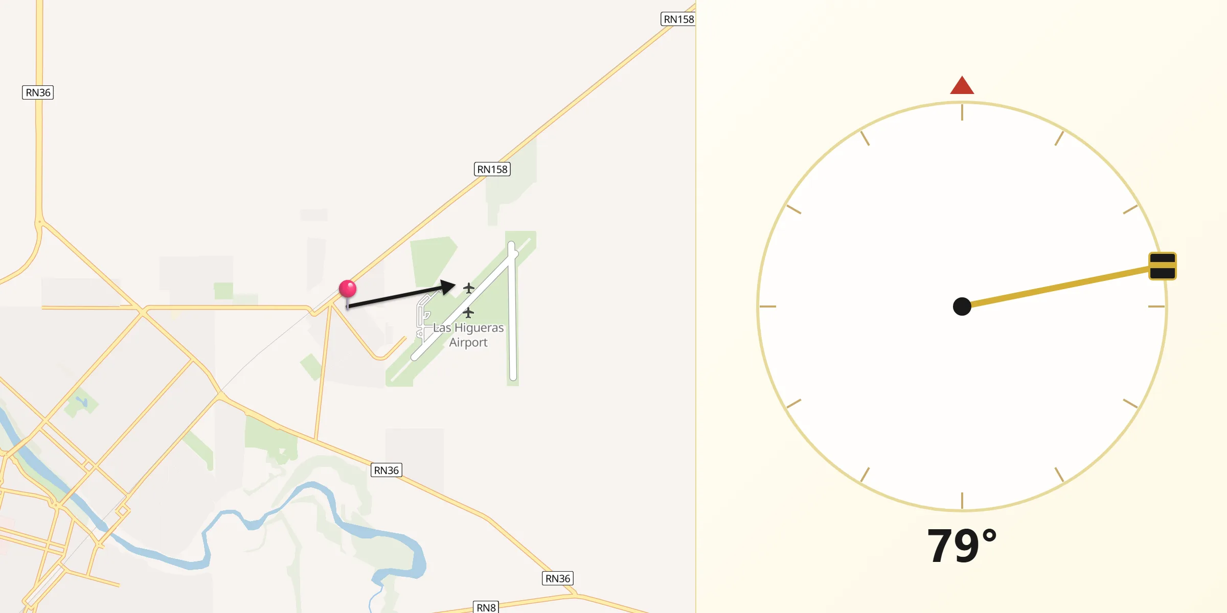 Dirección de la Qibla desde Las Higueras