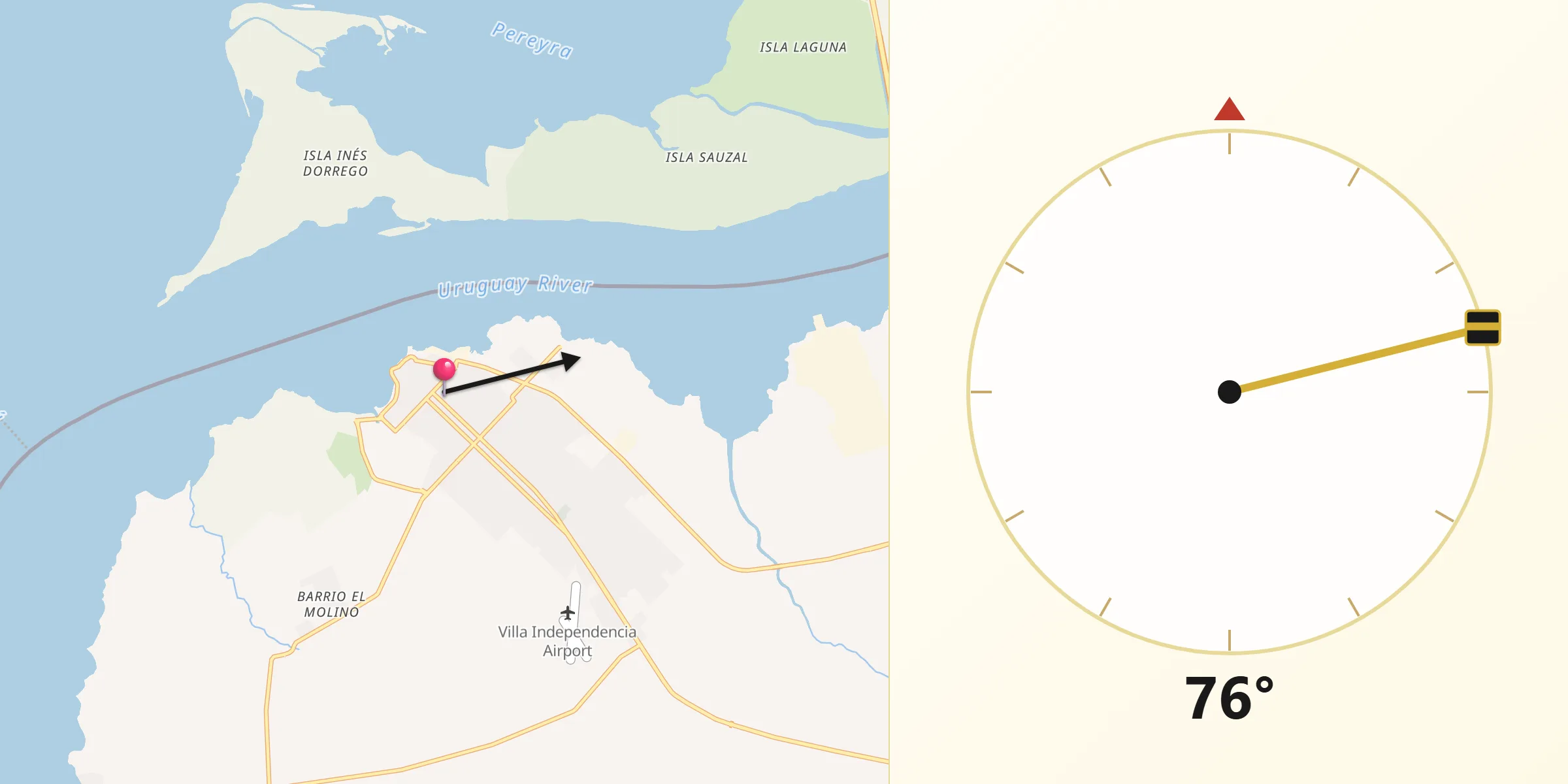Dirección de la Qibla desde Villa de Fray Bentos