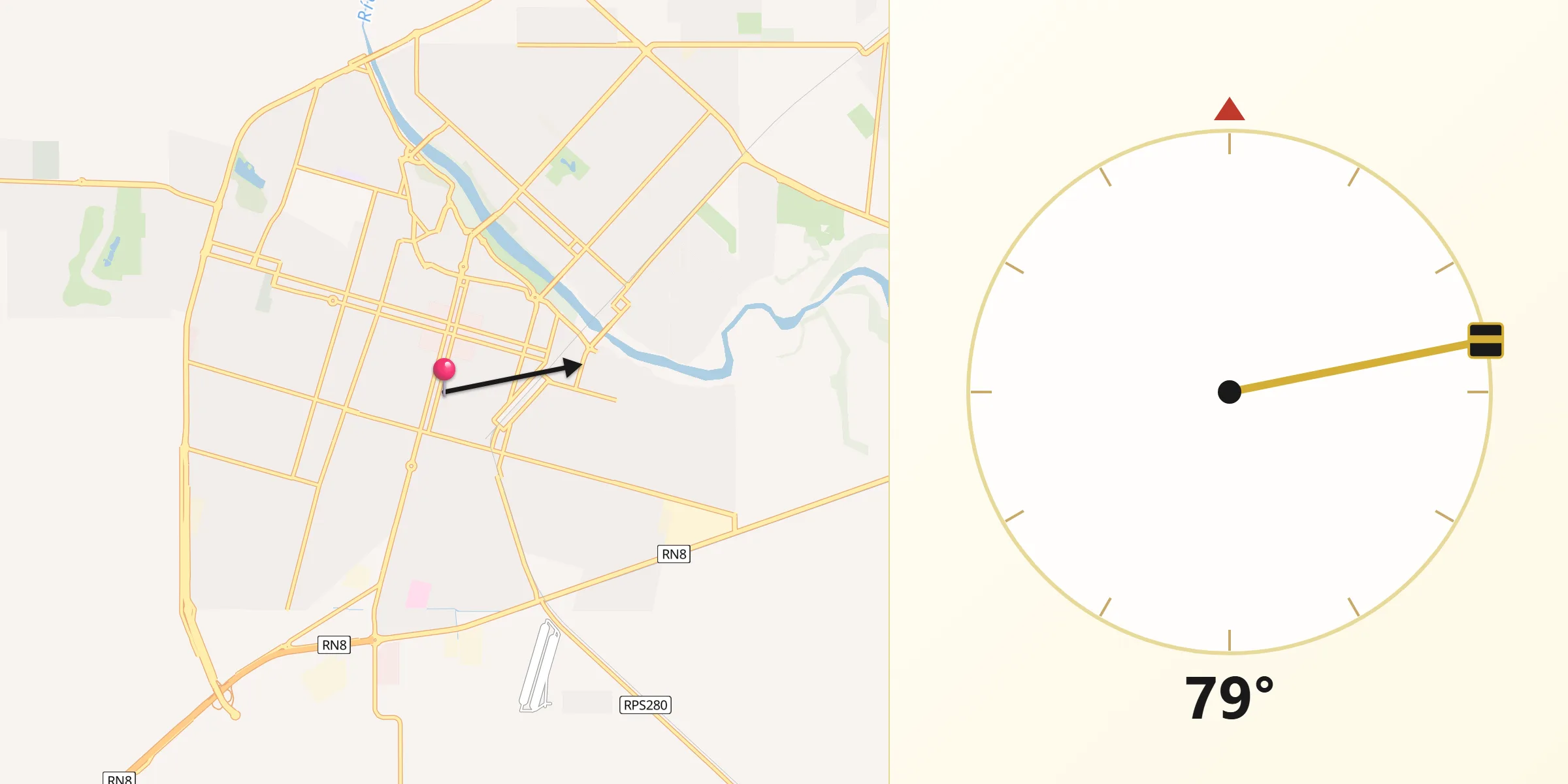 Dirección de la Qibla desde Ciudad de Río Cuarto