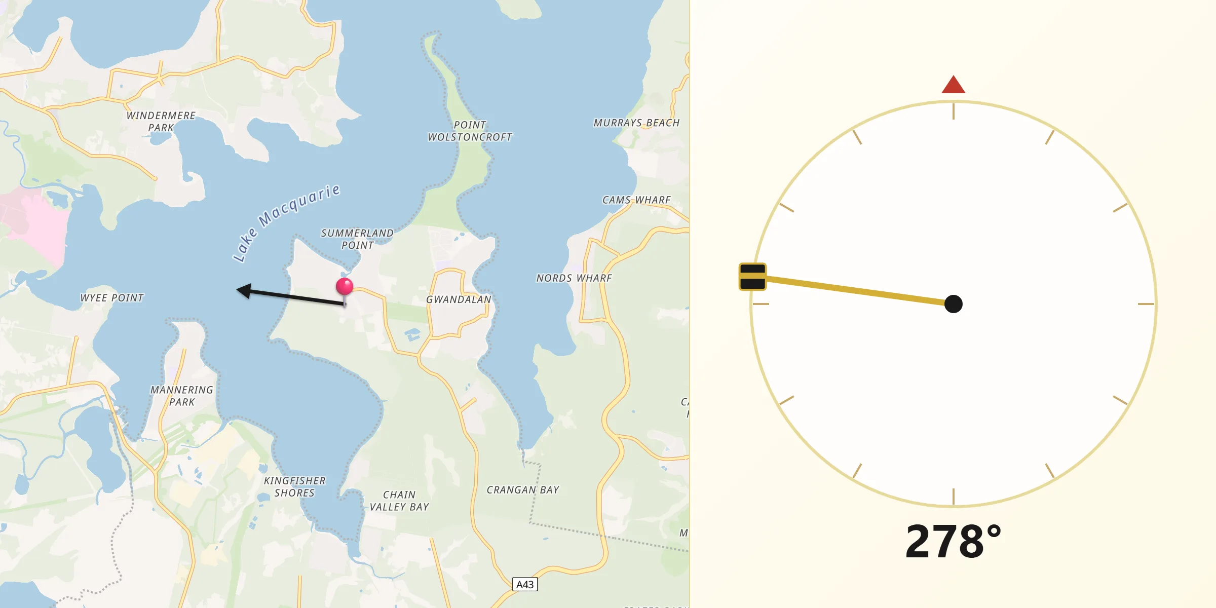 Qibla Direction from Summerland Point
