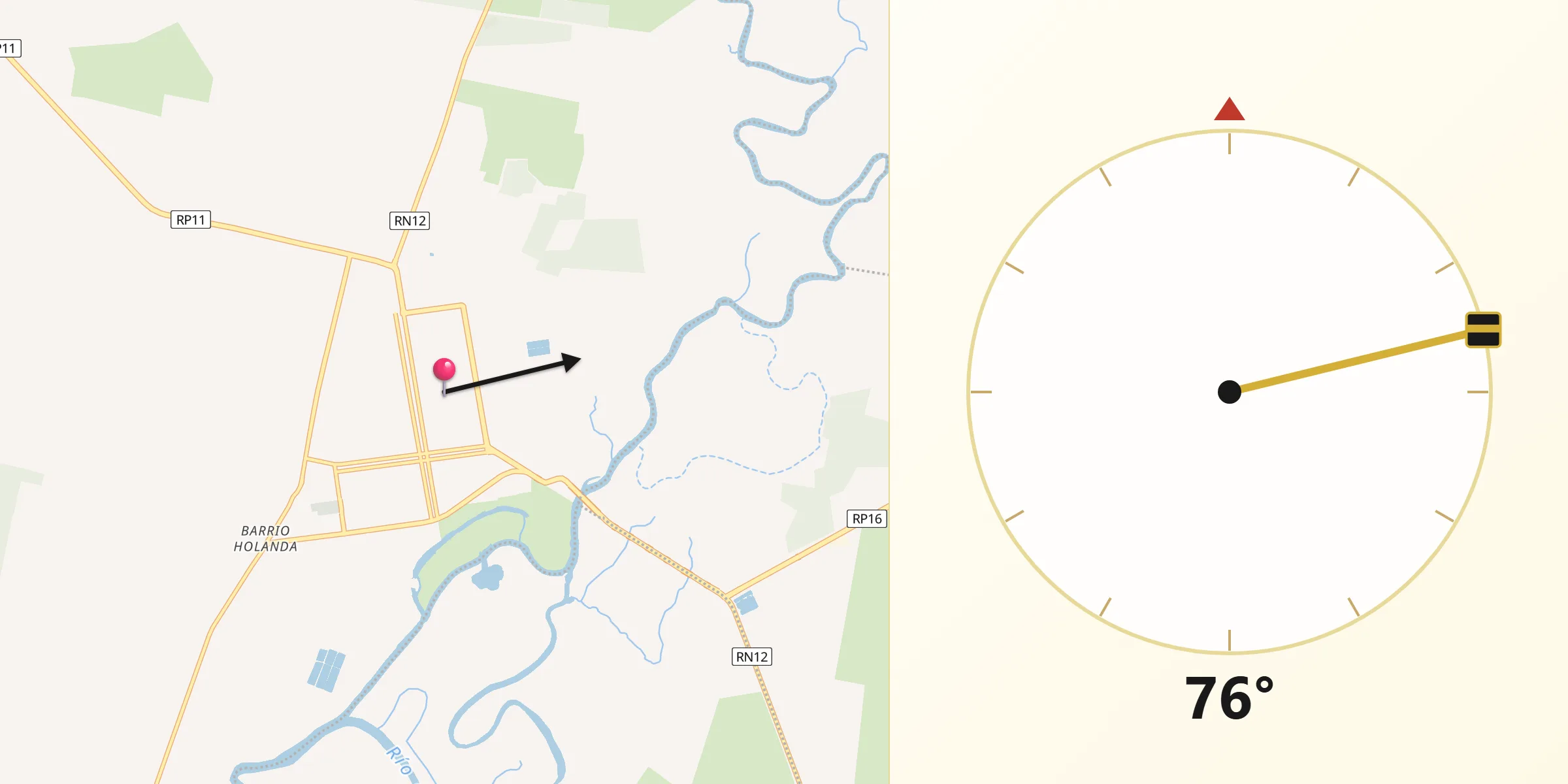 Dirección de la Qibla desde Gualeguay