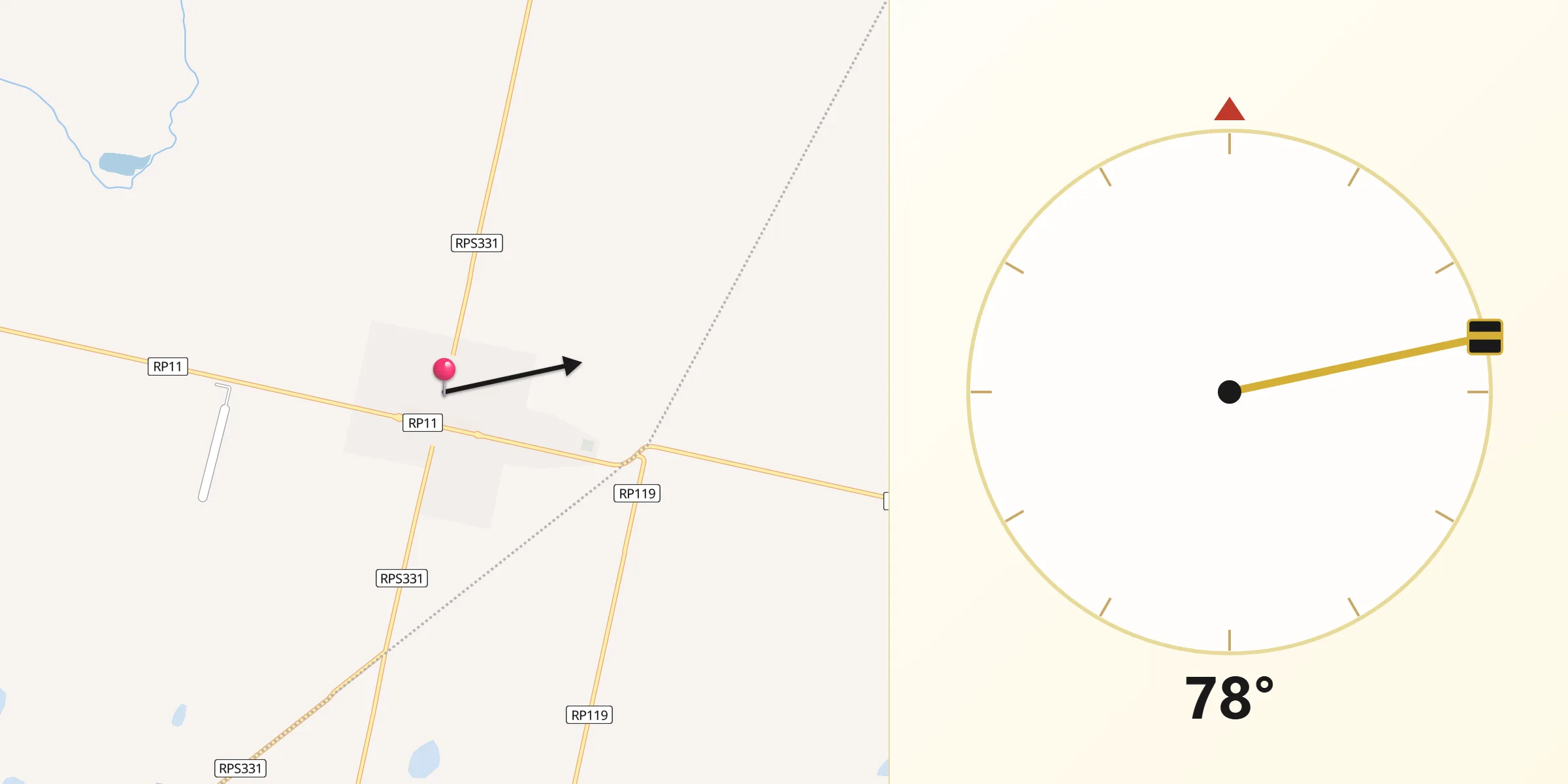 Dirección de la Qibla desde Monte Maíz