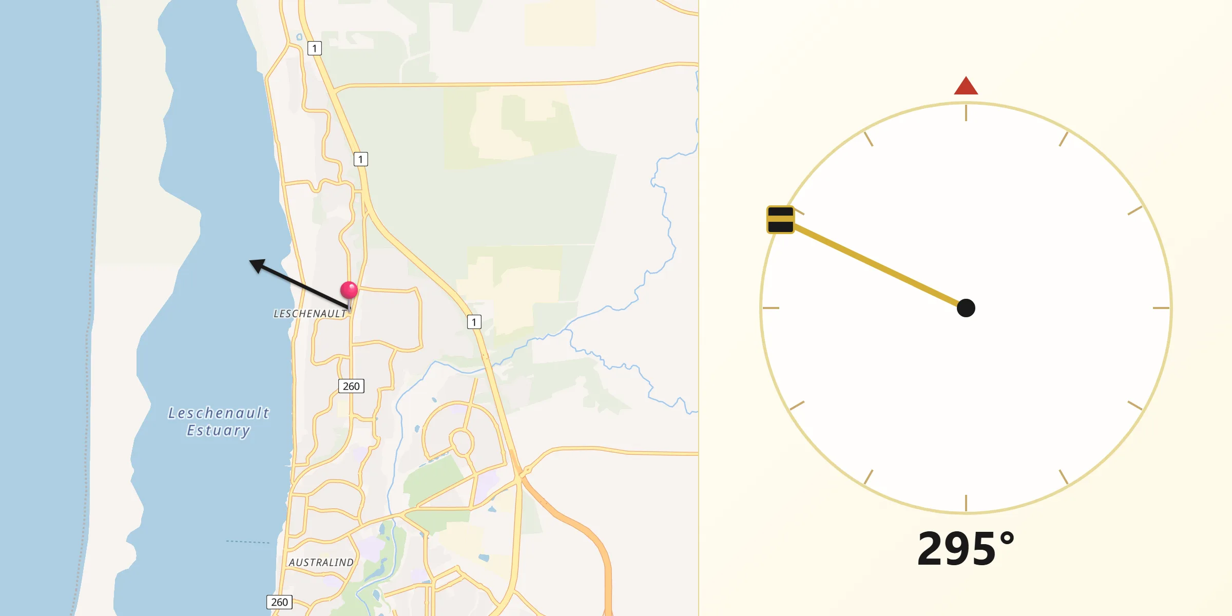Qibla Direction from Leschenault