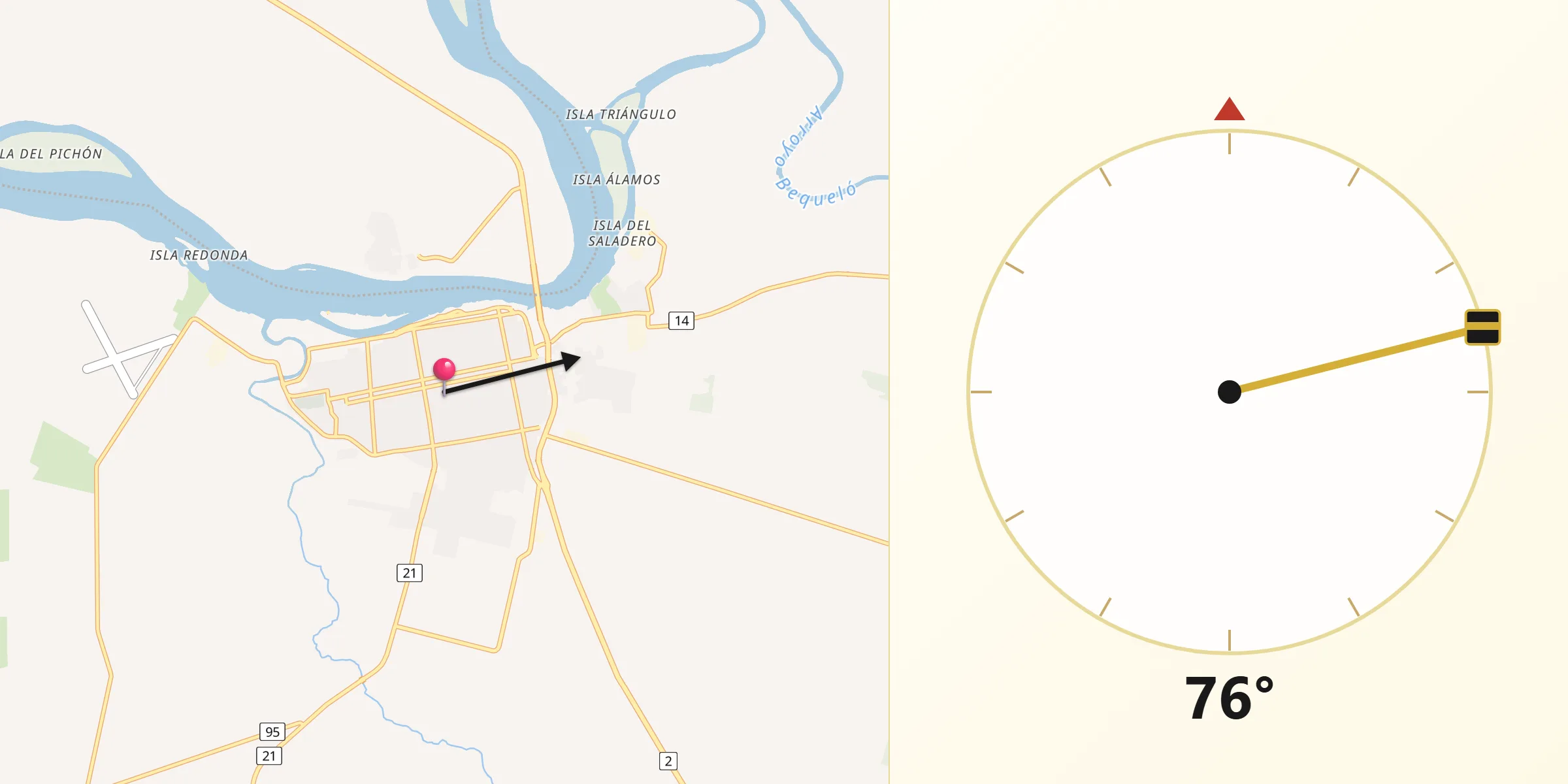 Dirección de la Qibla desde Mercedes
