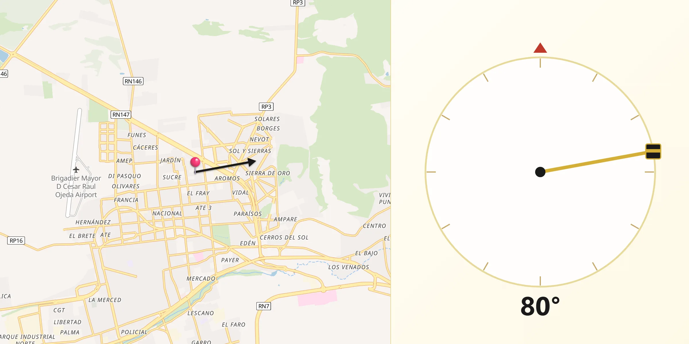 Dirección de la Qibla desde Juan Martín de Pueyrredón