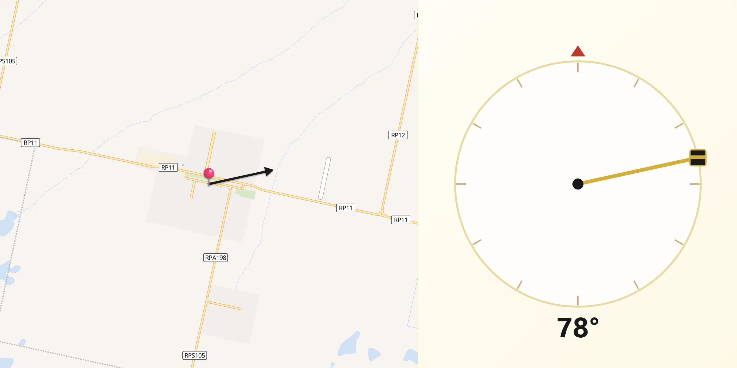 Dirección de la Qibla desde Corral de Bustos