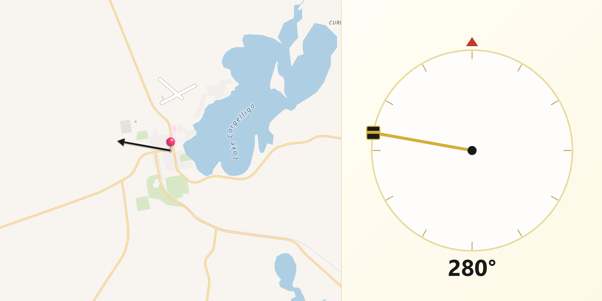 Qibla Direction from Lake Cargelligo
