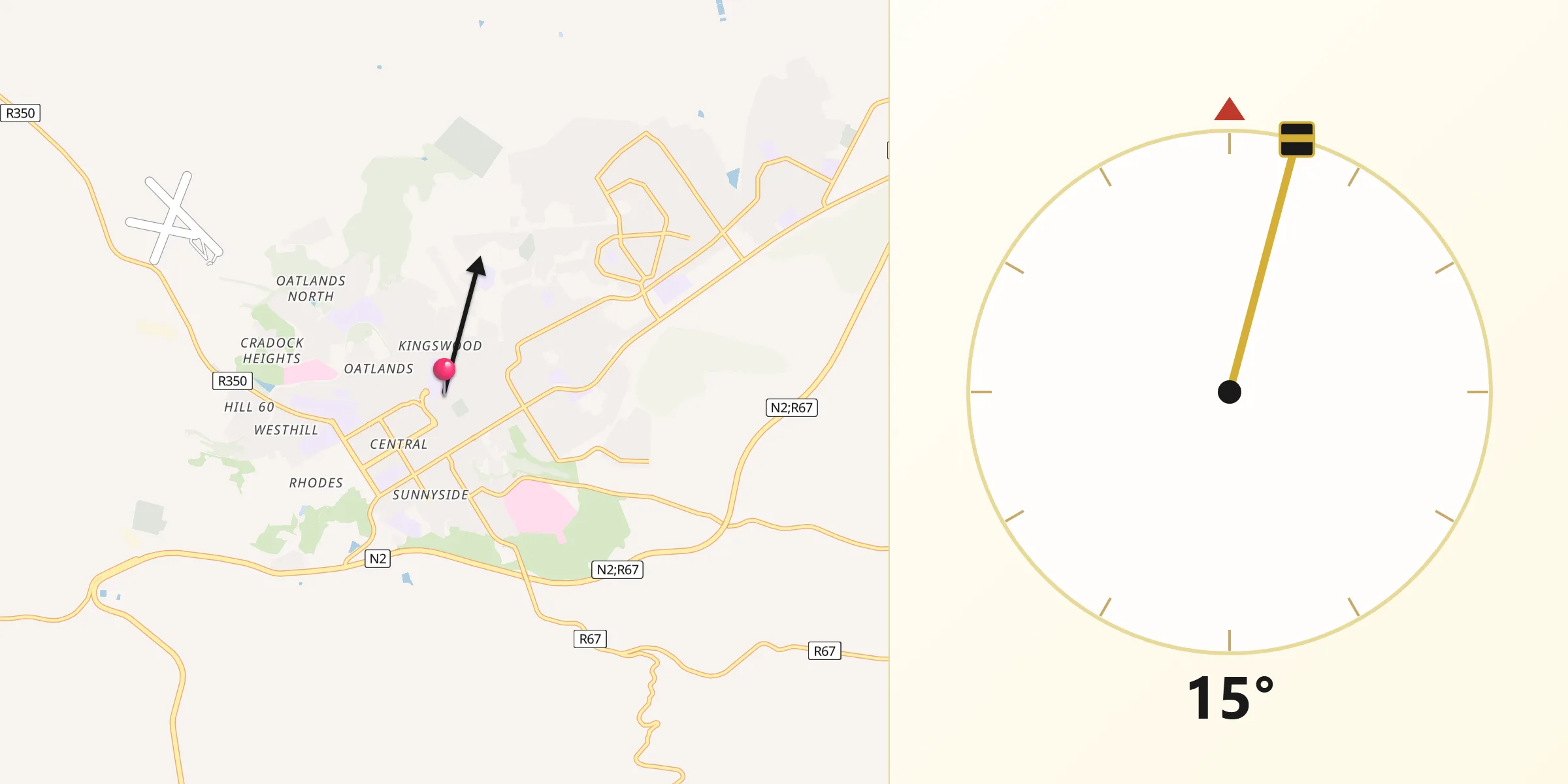 Qibla Direction from Grahamstown