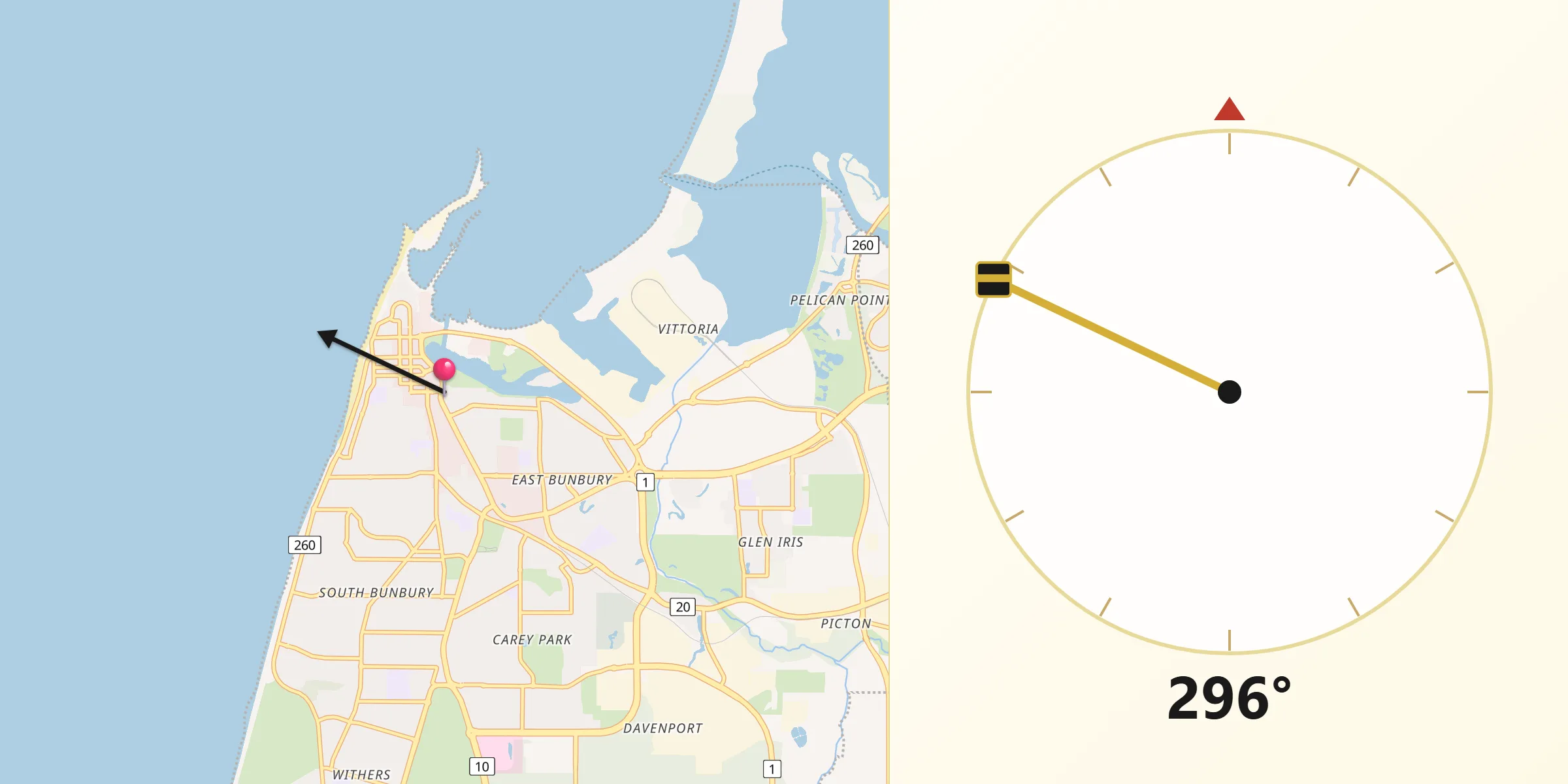 Qibla Direction from Bunbury