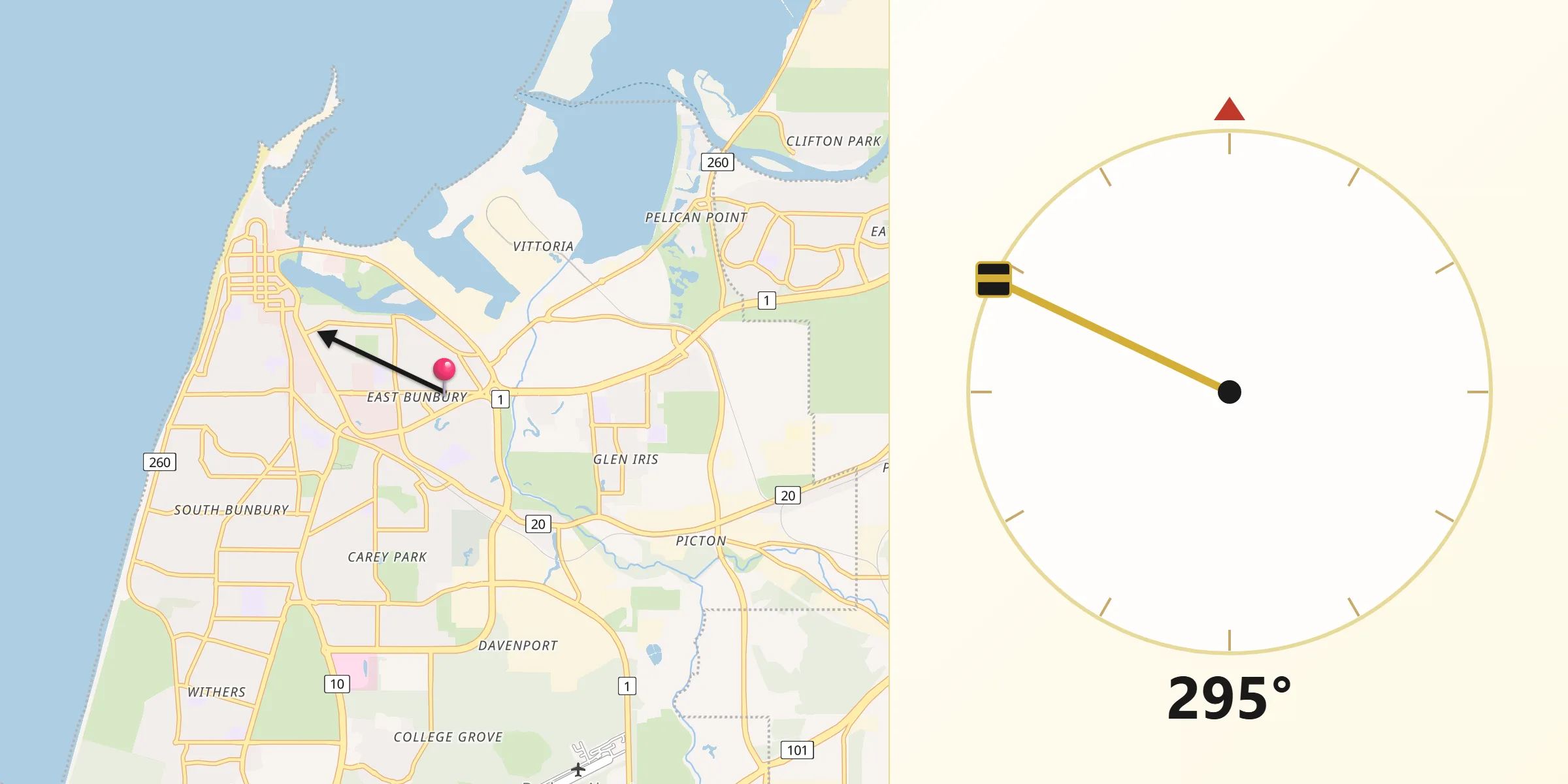 Qibla Direction from East Bunbury