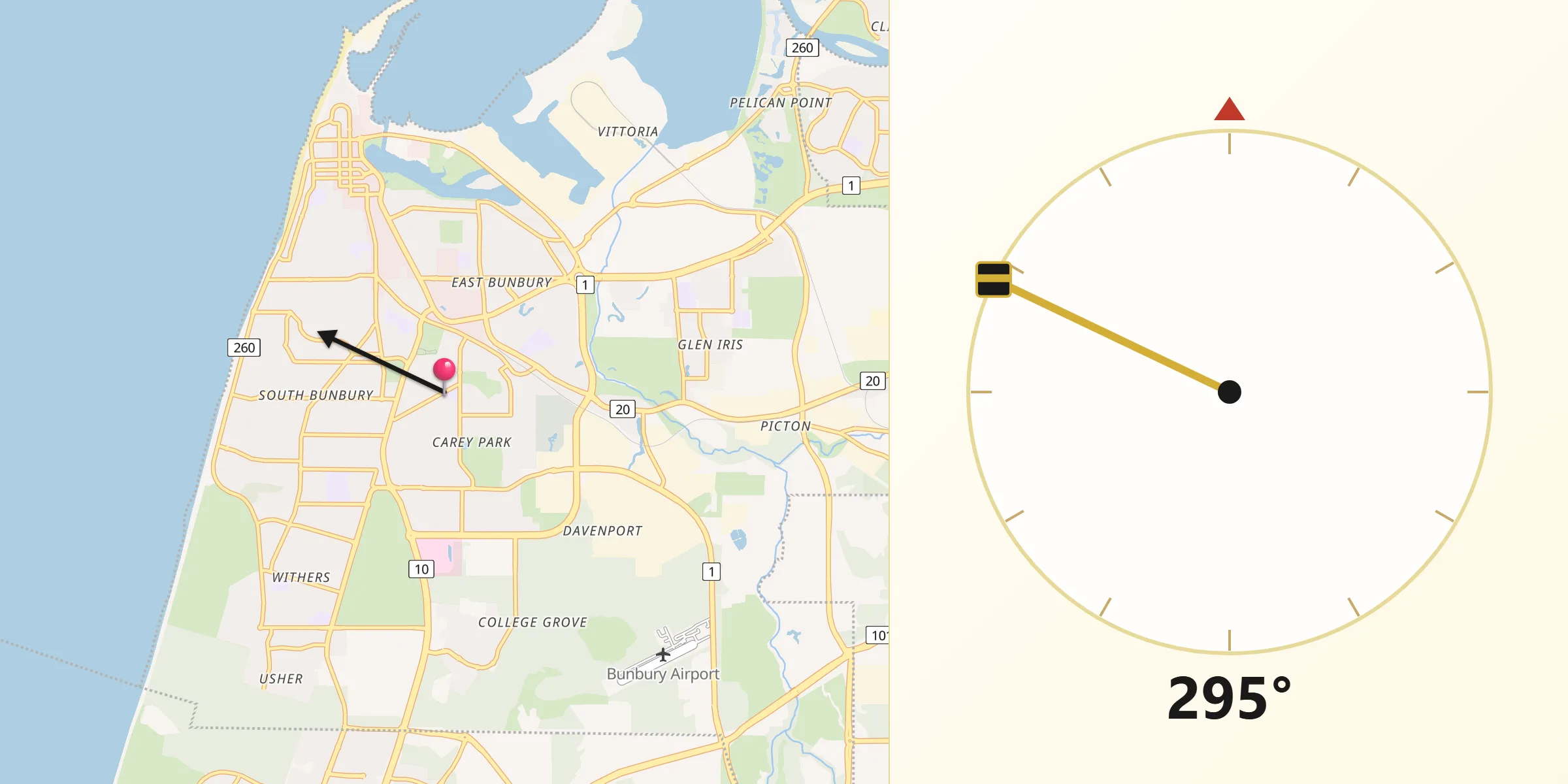 Qibla Direction from Carey Park