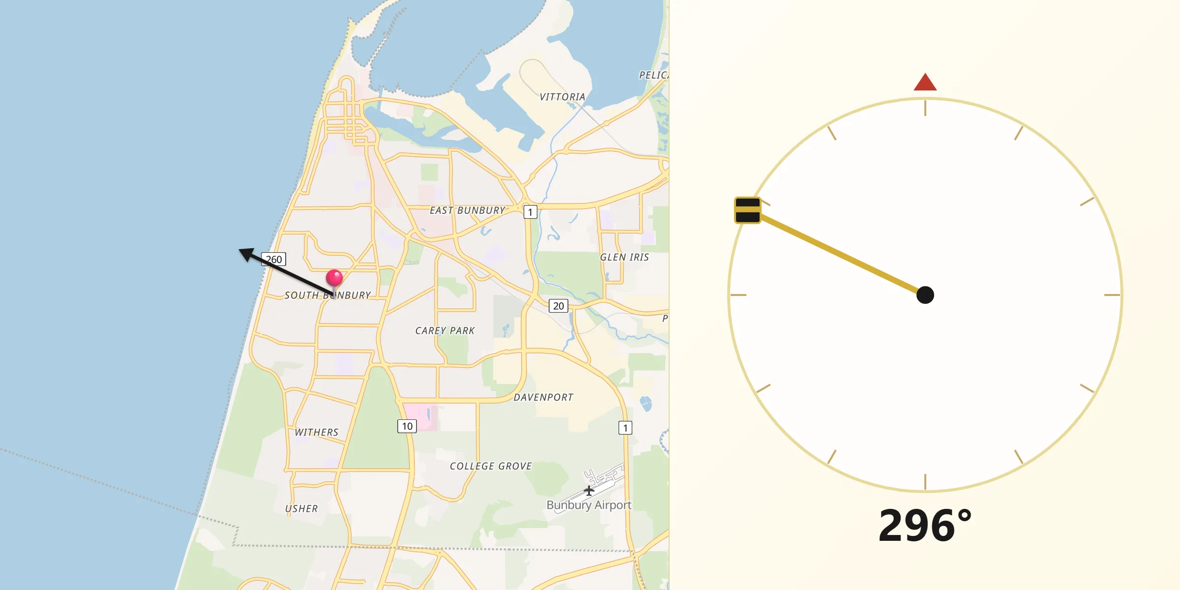 Qibla Direction from South Bunbury