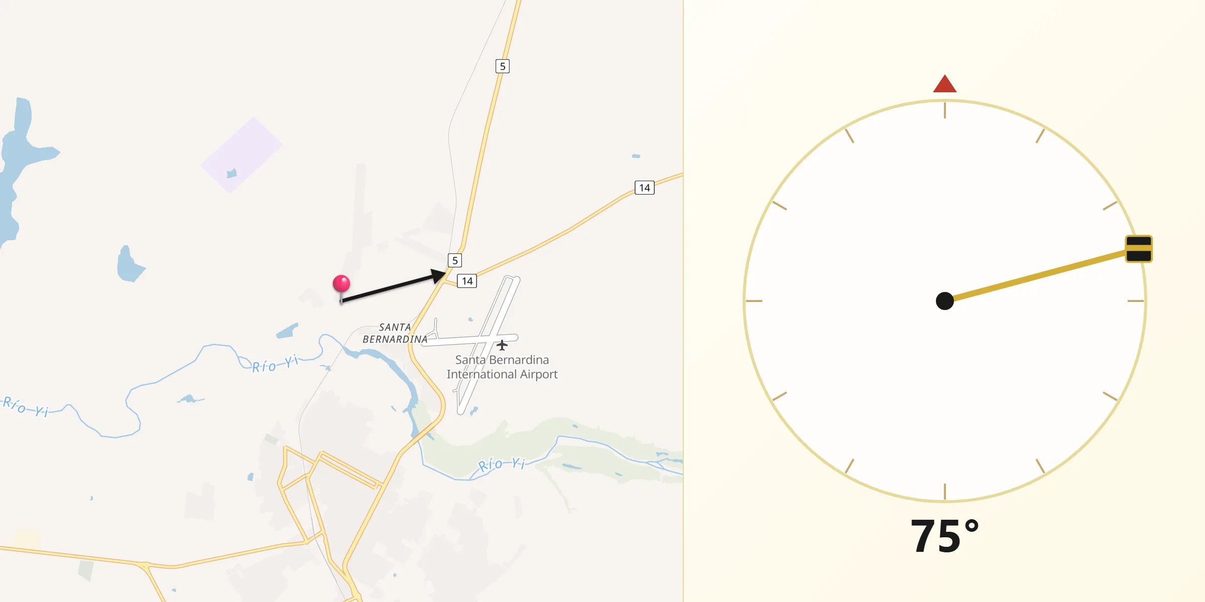 Dirección de la Qibla desde Santa Bernardina