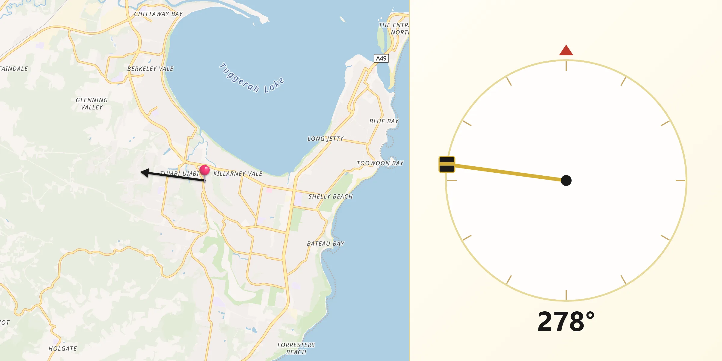Qibla Direction from Tumbi Vmbi