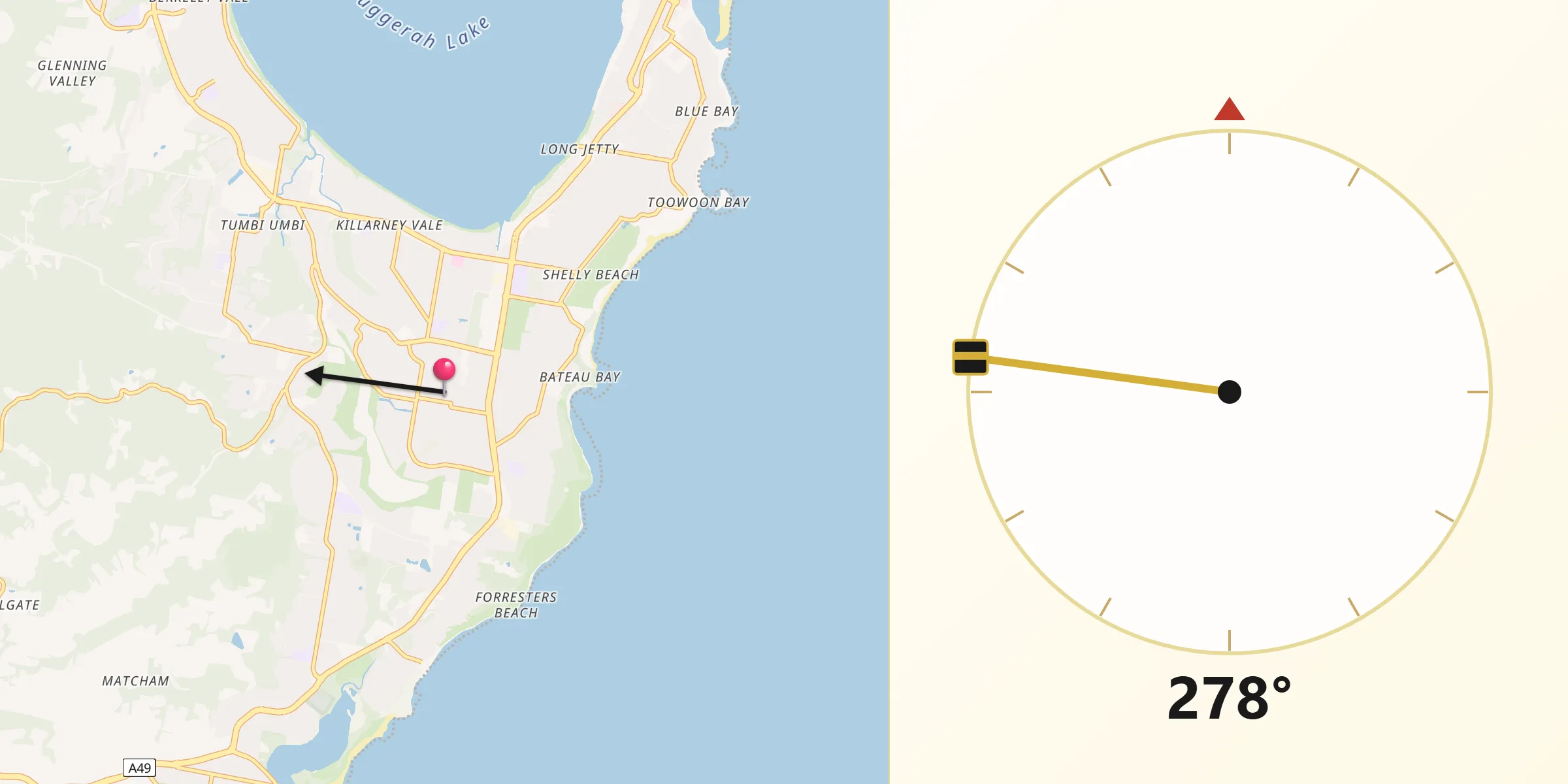 Qibla Direction from Bateau Bay