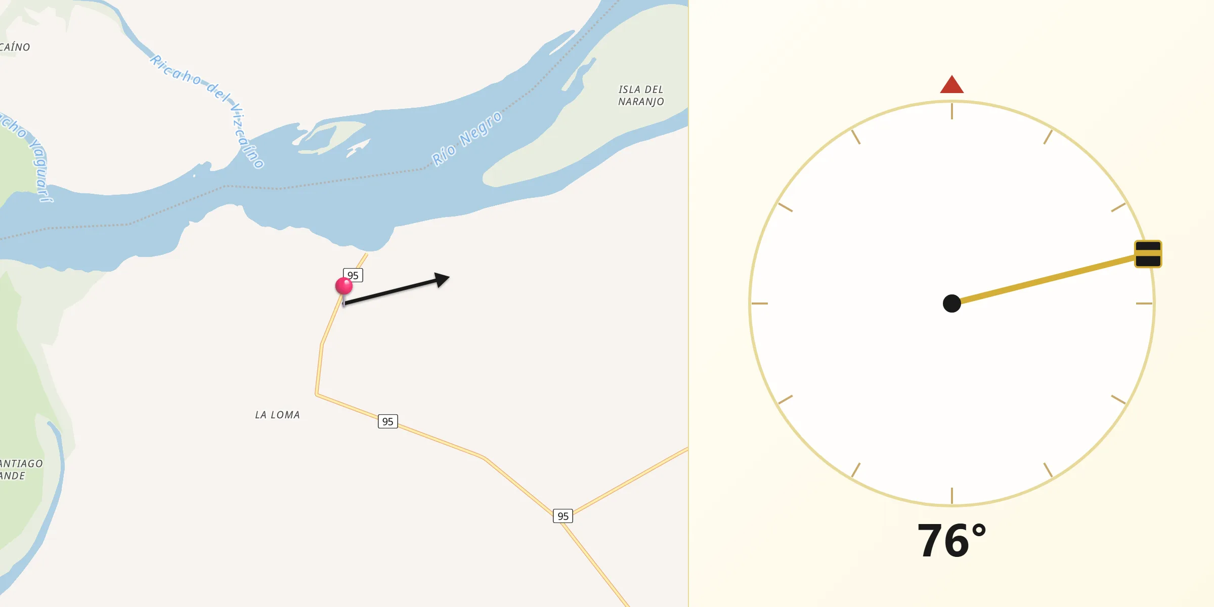 Dirección de la Qibla desde Villa Soriano
