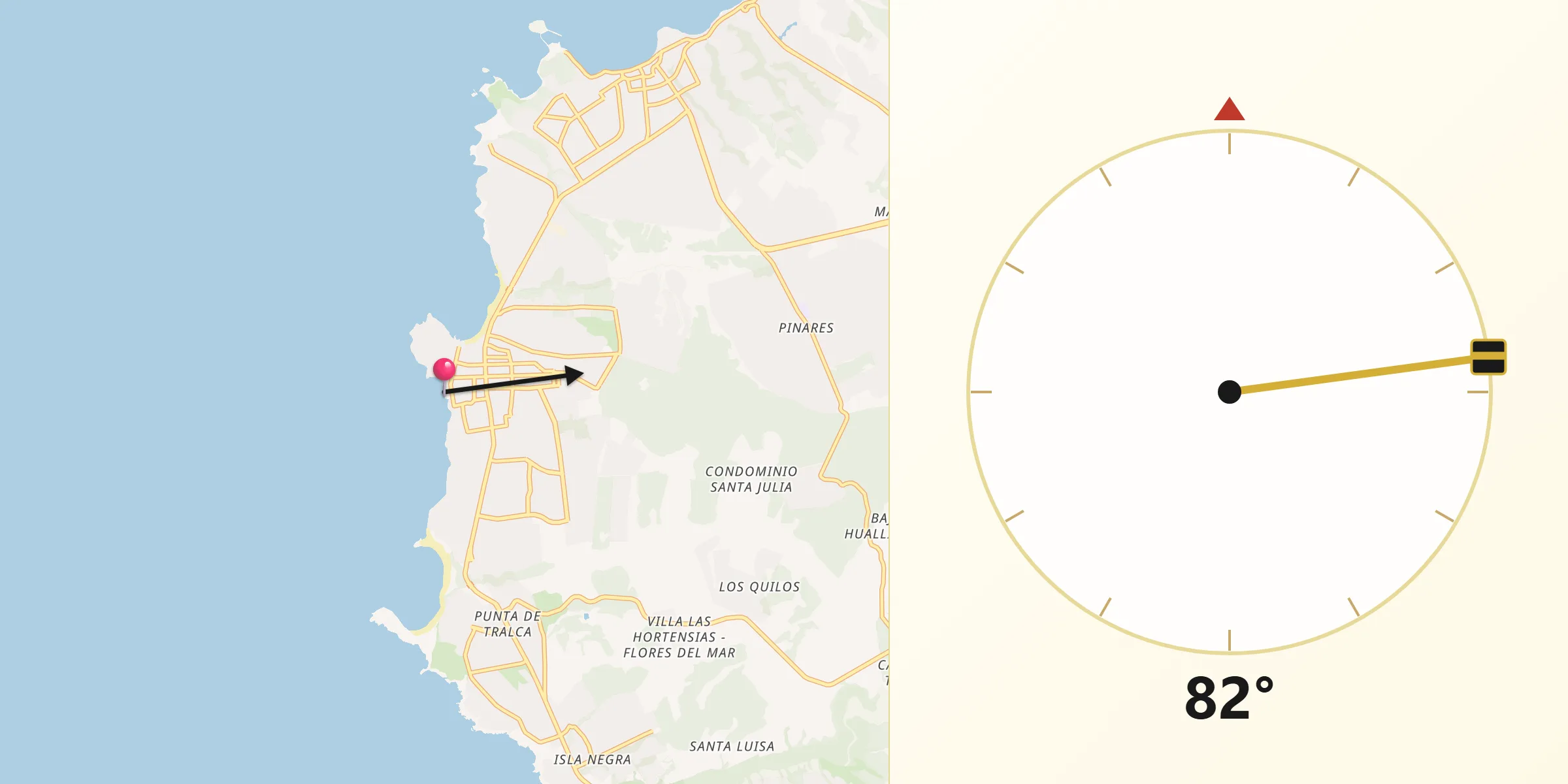 Dirección de la Qibla desde El Quisco