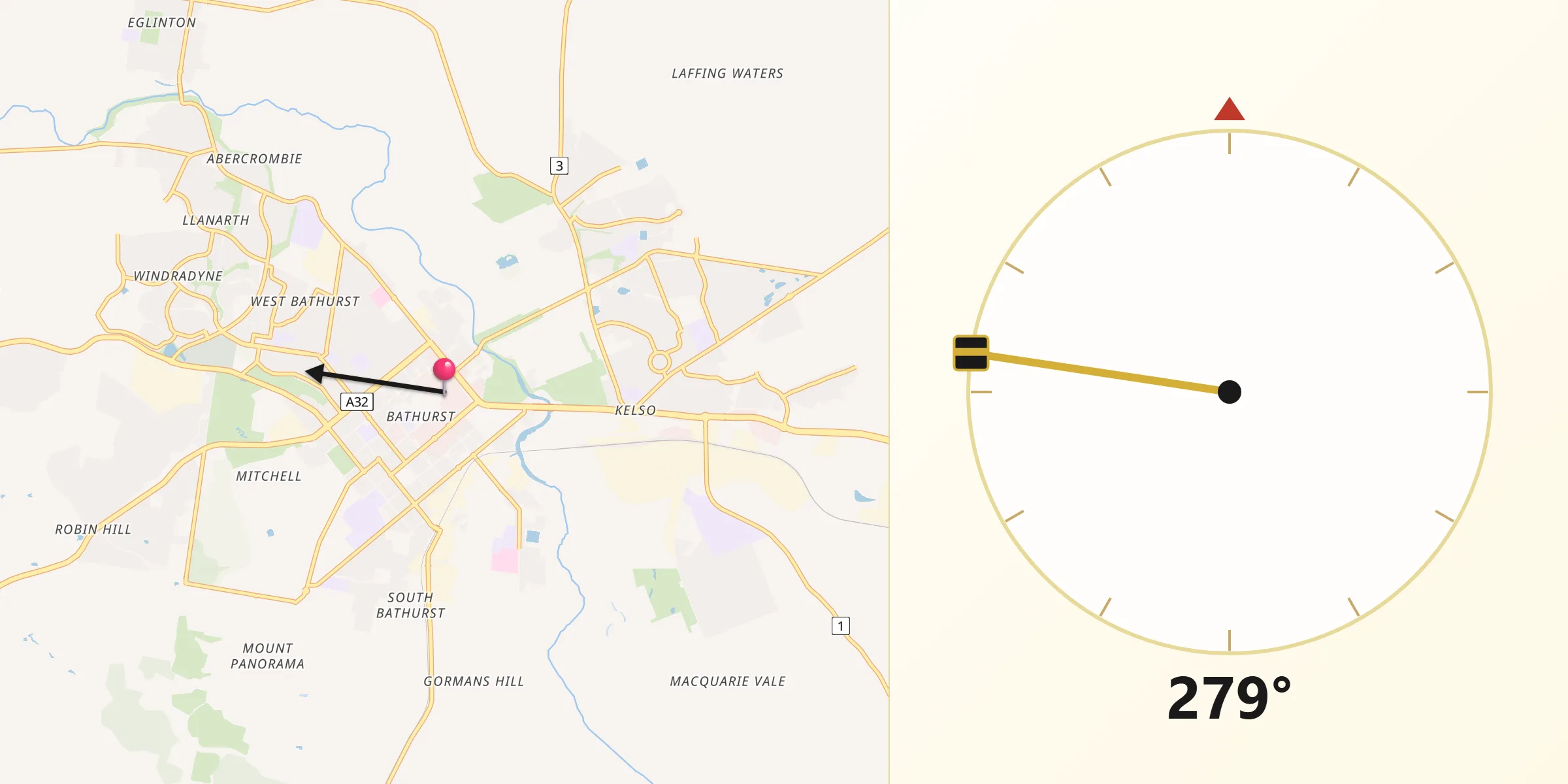 Qibla Direction from Bathurst