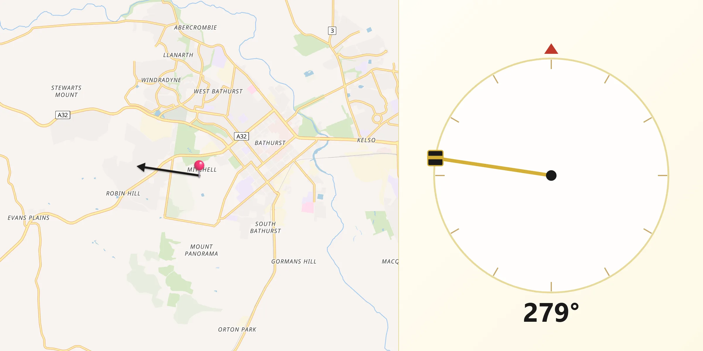 Qibla Direction from Mitchell