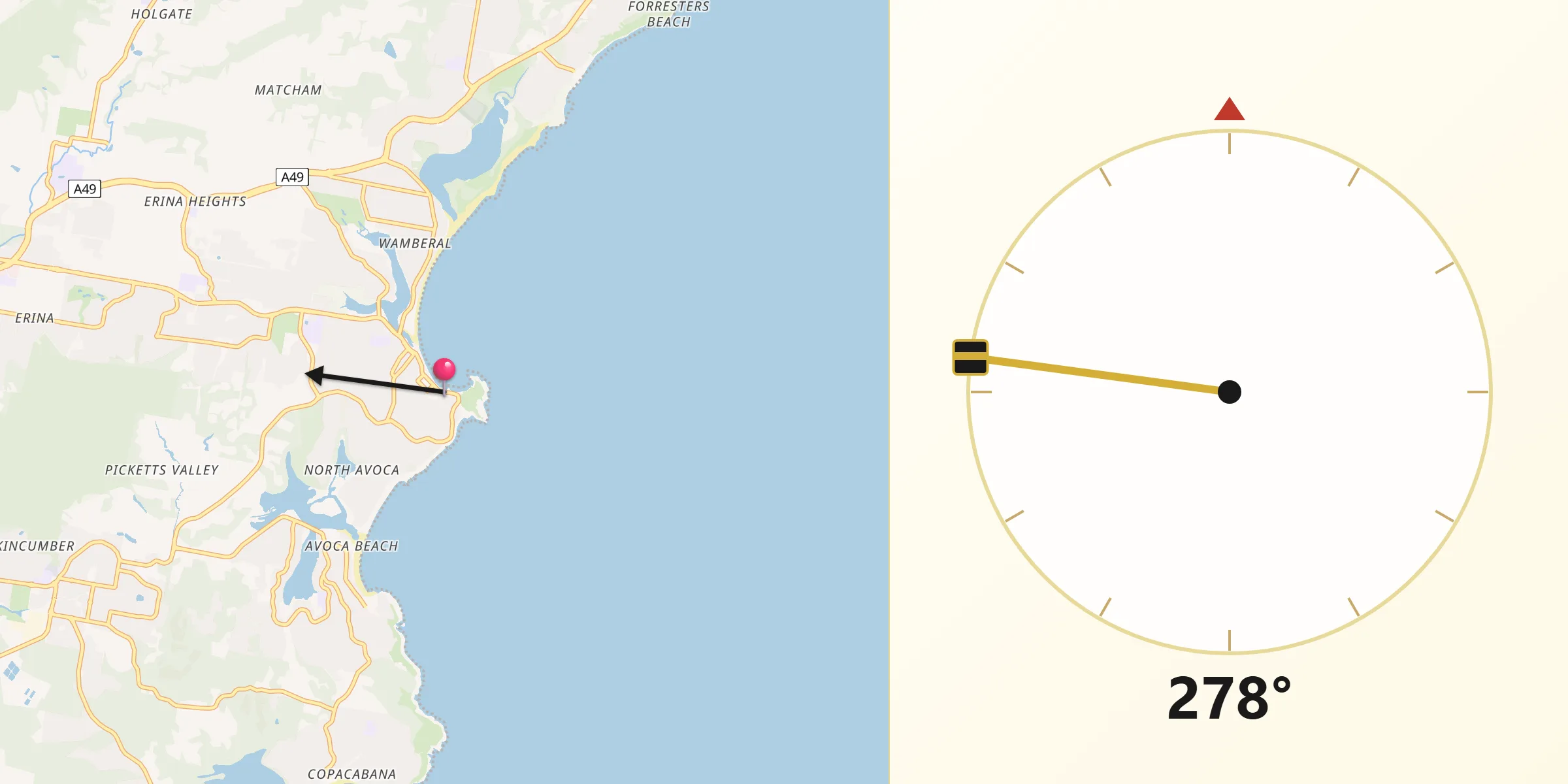 Qibla Direction from Terrigal