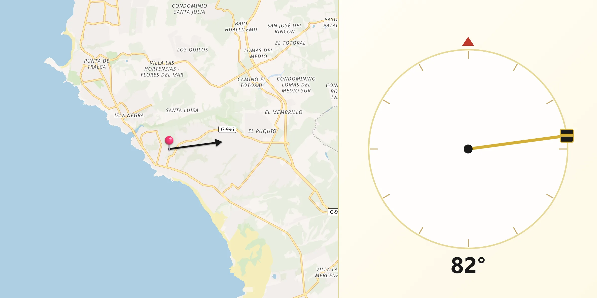 Dirección de la Qibla desde El Tabo