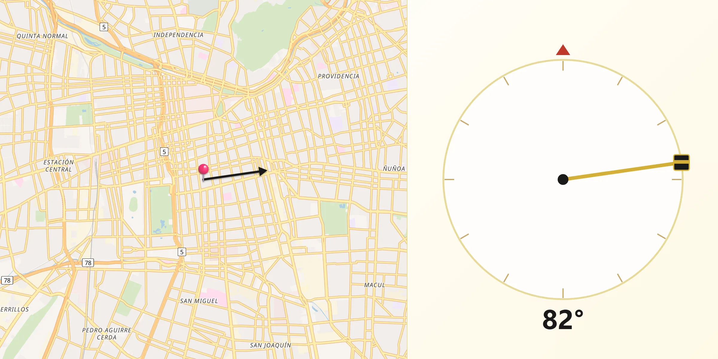 Dirección de la Qibla desde Santiago de Chile