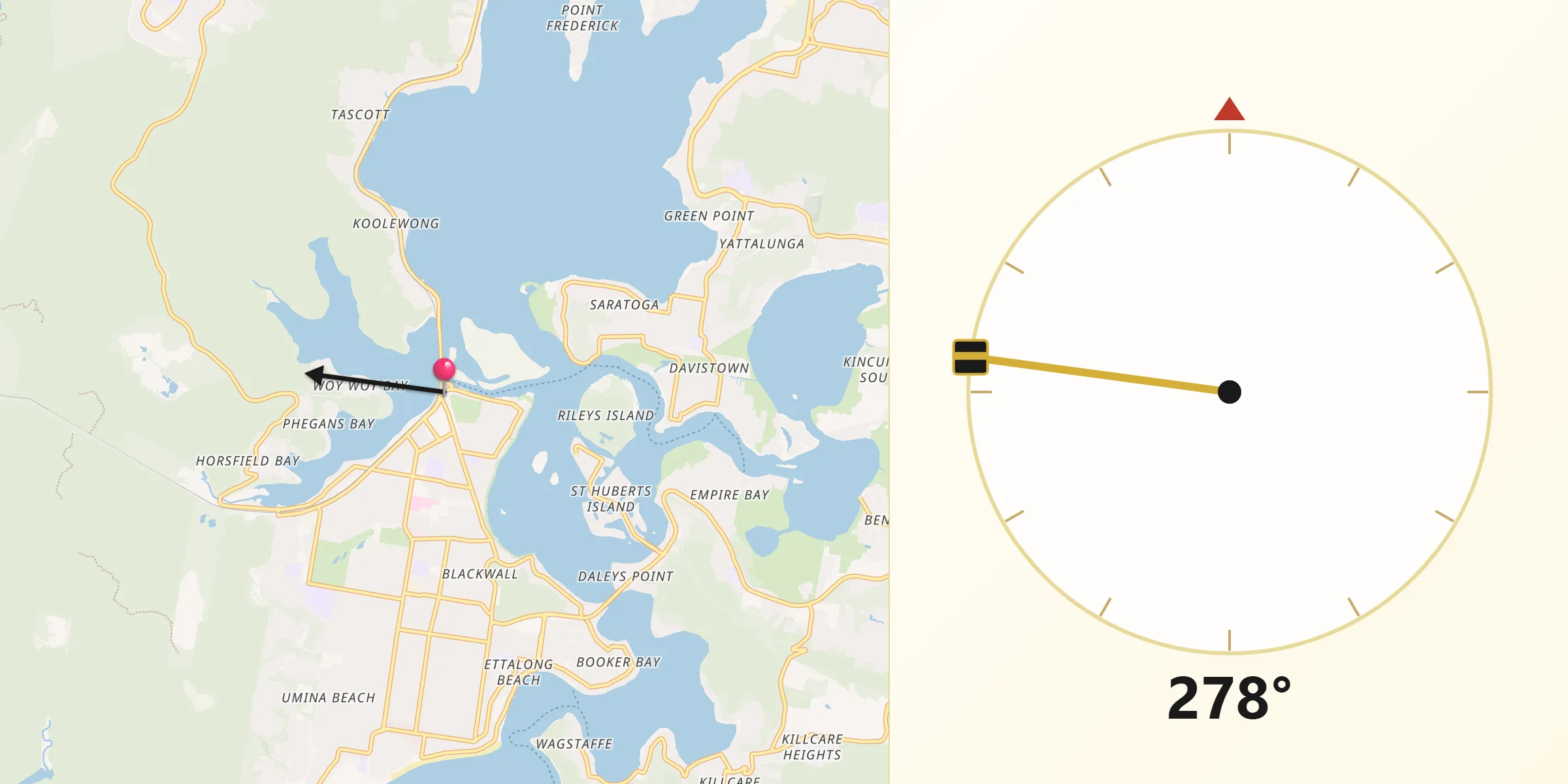 Qibla Direction from Woy Woy
