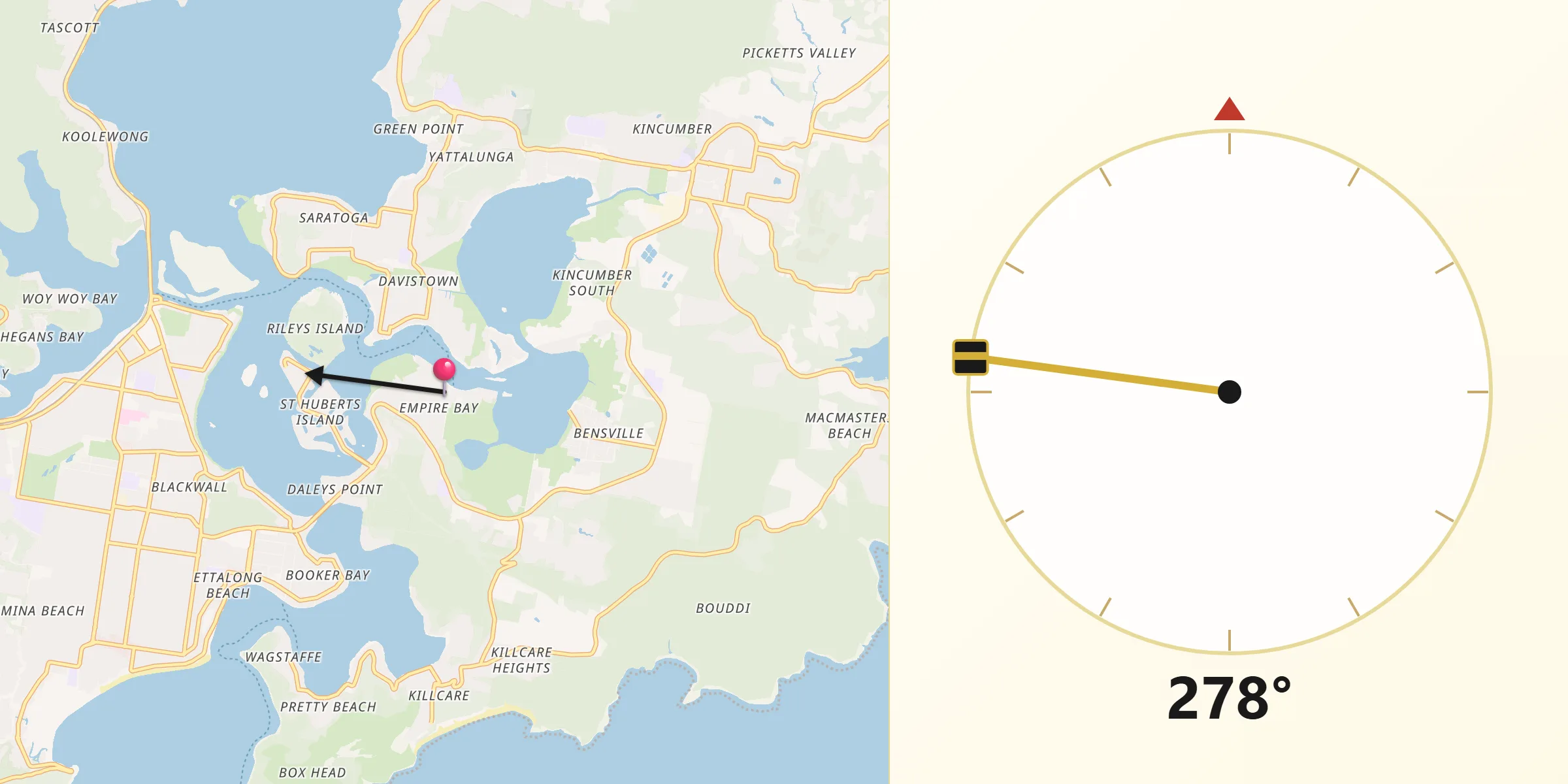 Qibla Direction from Empire Bay