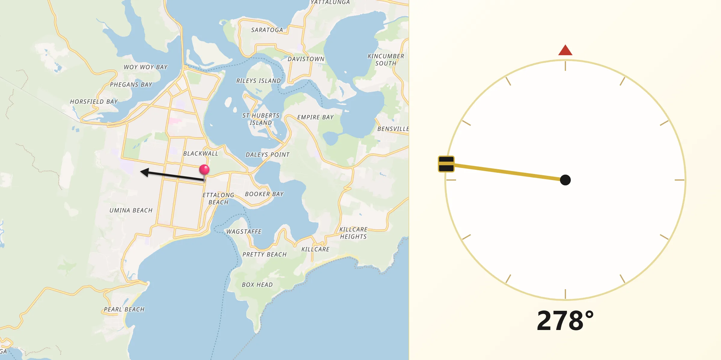 Qibla Direction from Ettalong Beach