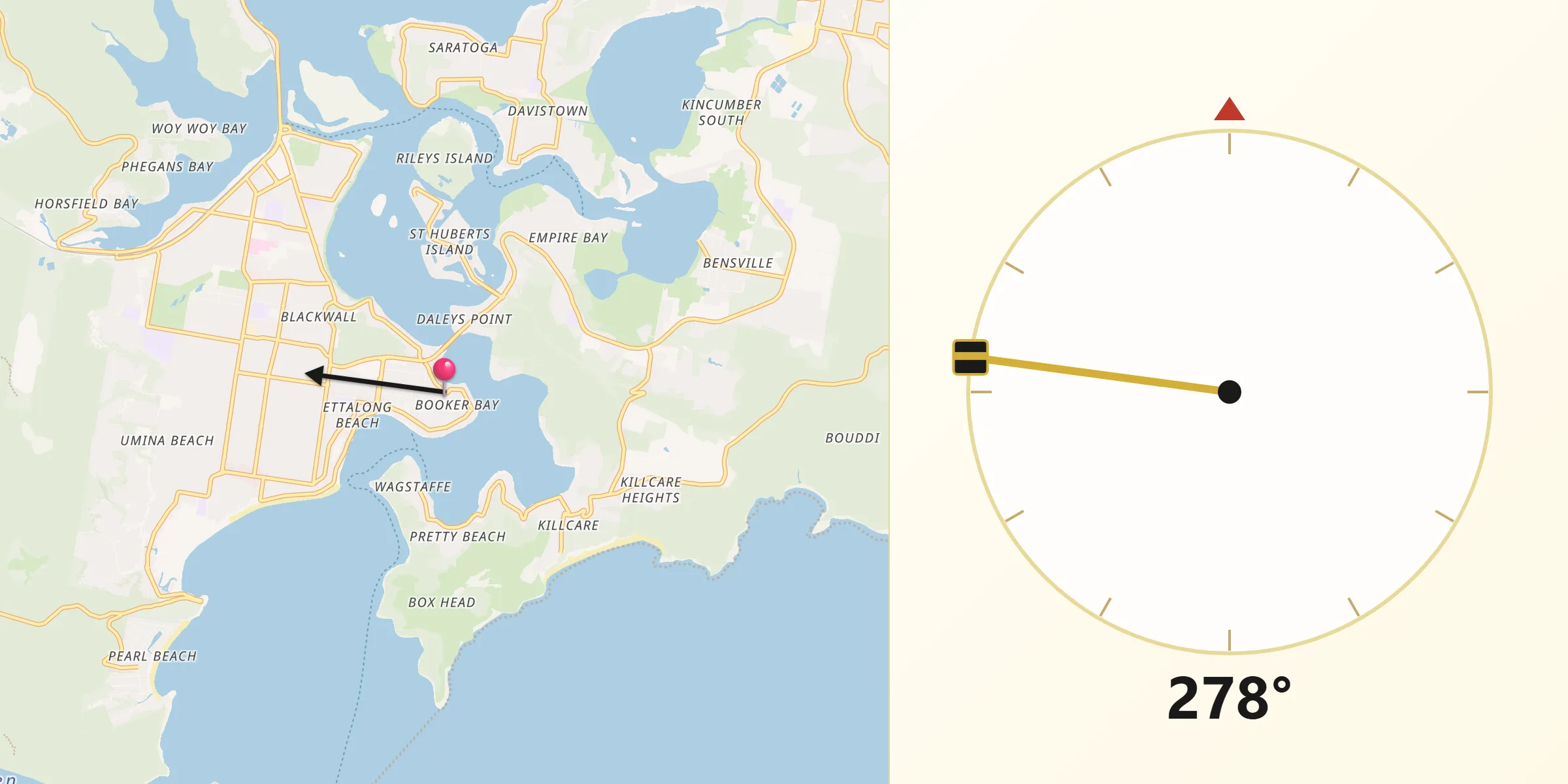Qibla Direction from Booker Bay
