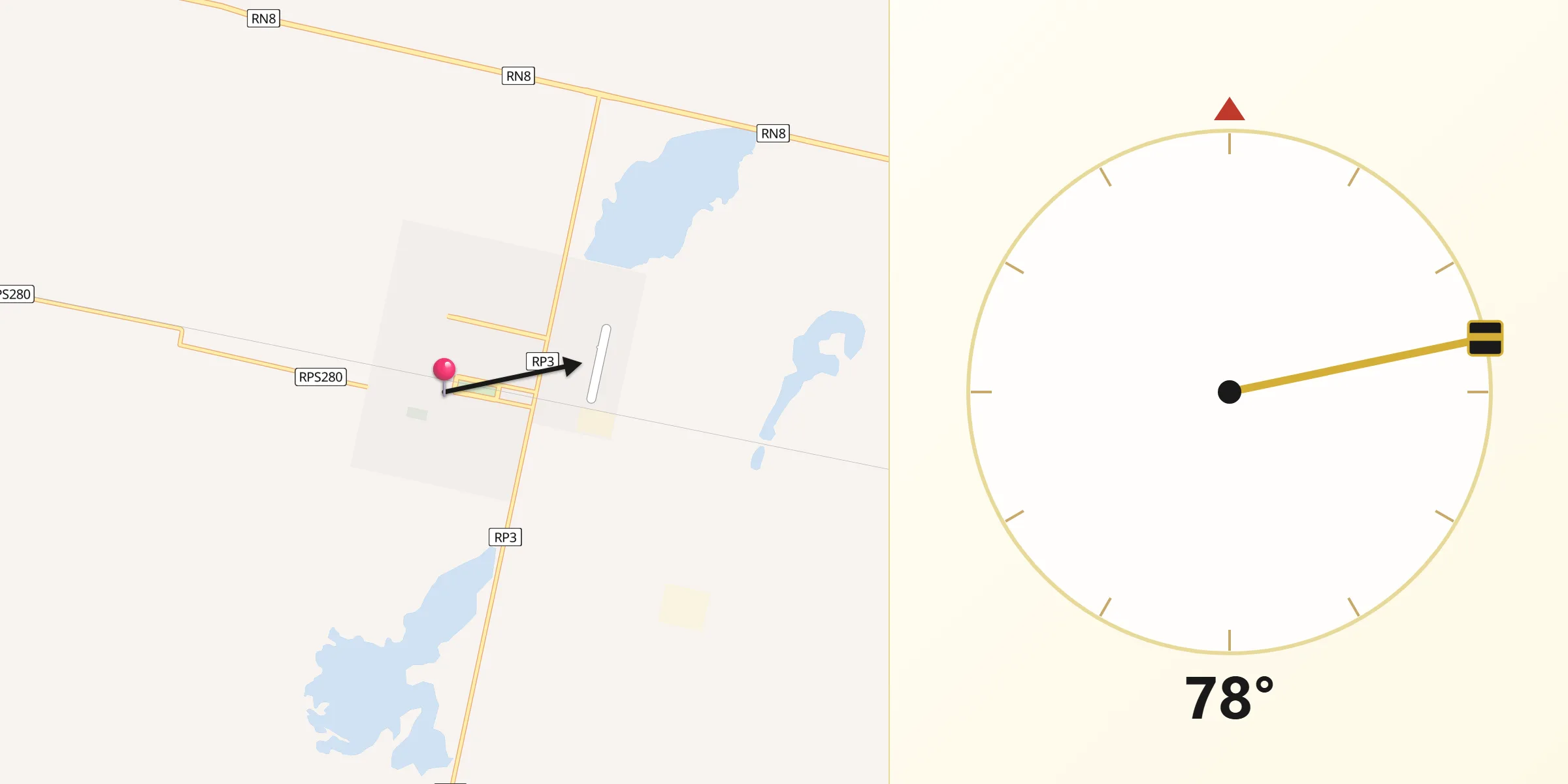 Dirección de la Qibla desde Canals