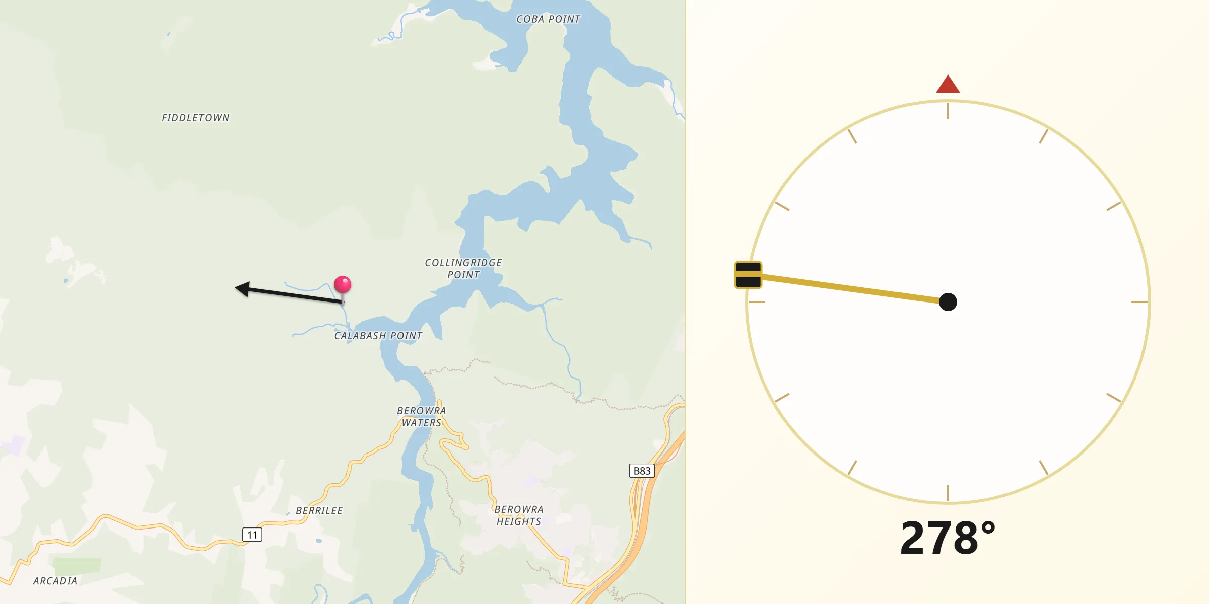 Qibla Direction from Hornsby Shire