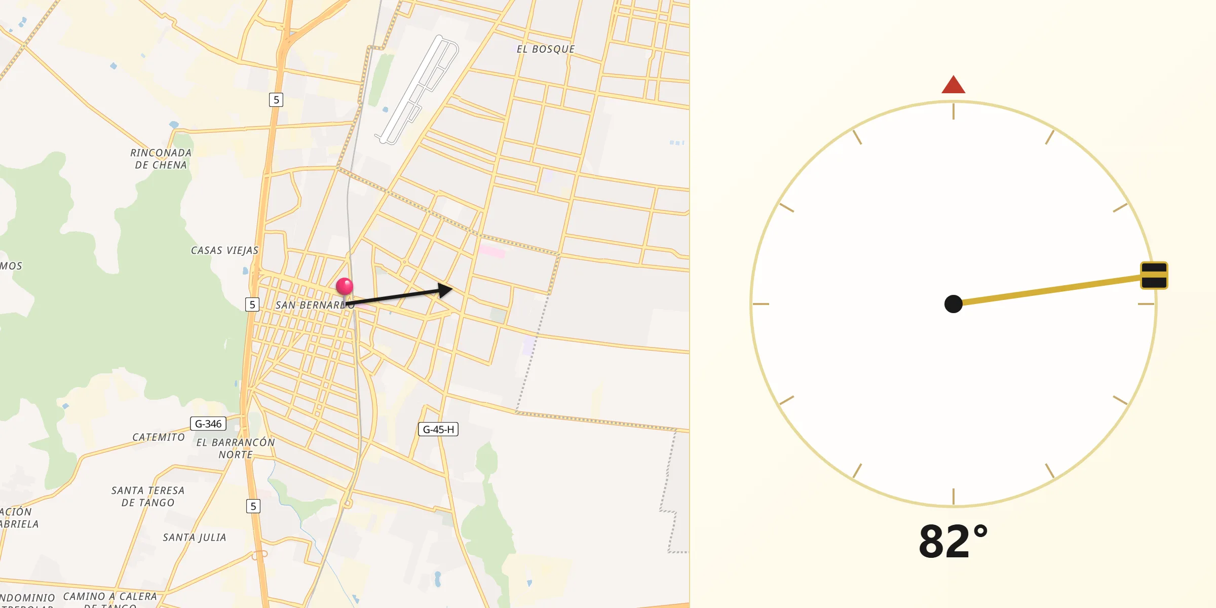 Dirección de la Qibla desde San Bernardo