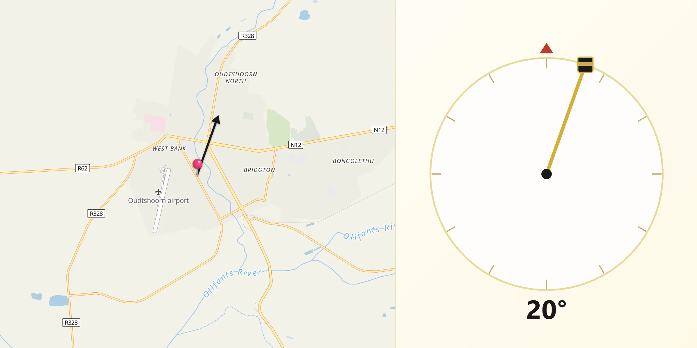 Qibla Direction from Oudtshoorn