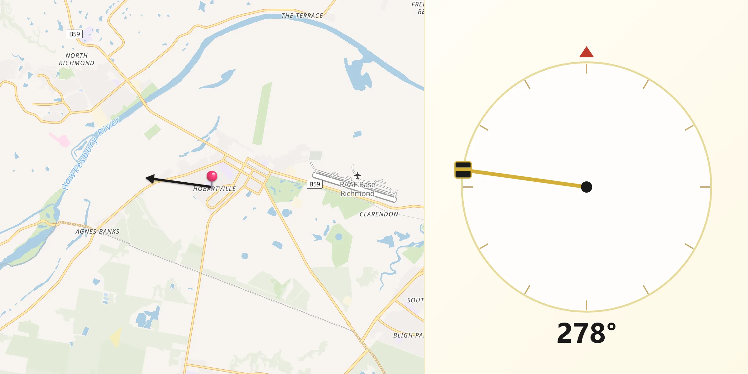 Qibla Direction from Hobartville