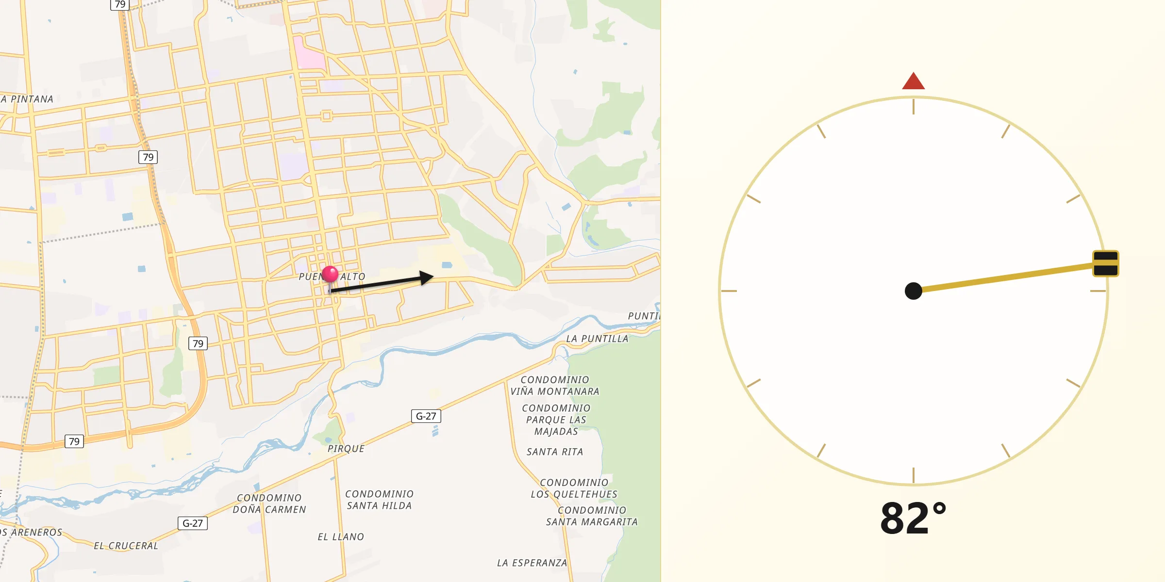 Dirección de la Qibla desde Puente Alto
