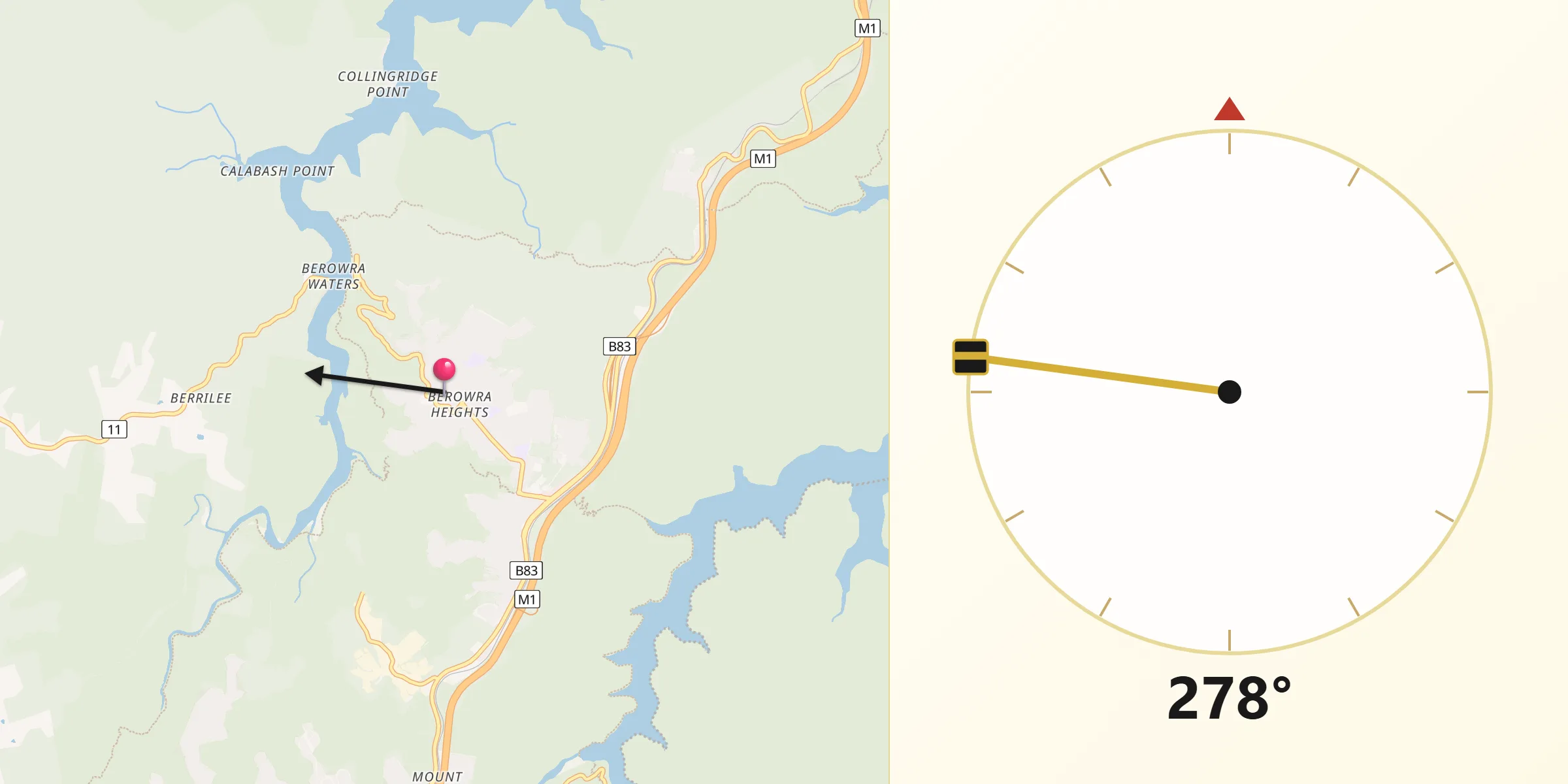 Qibla Direction from Berowra Heights