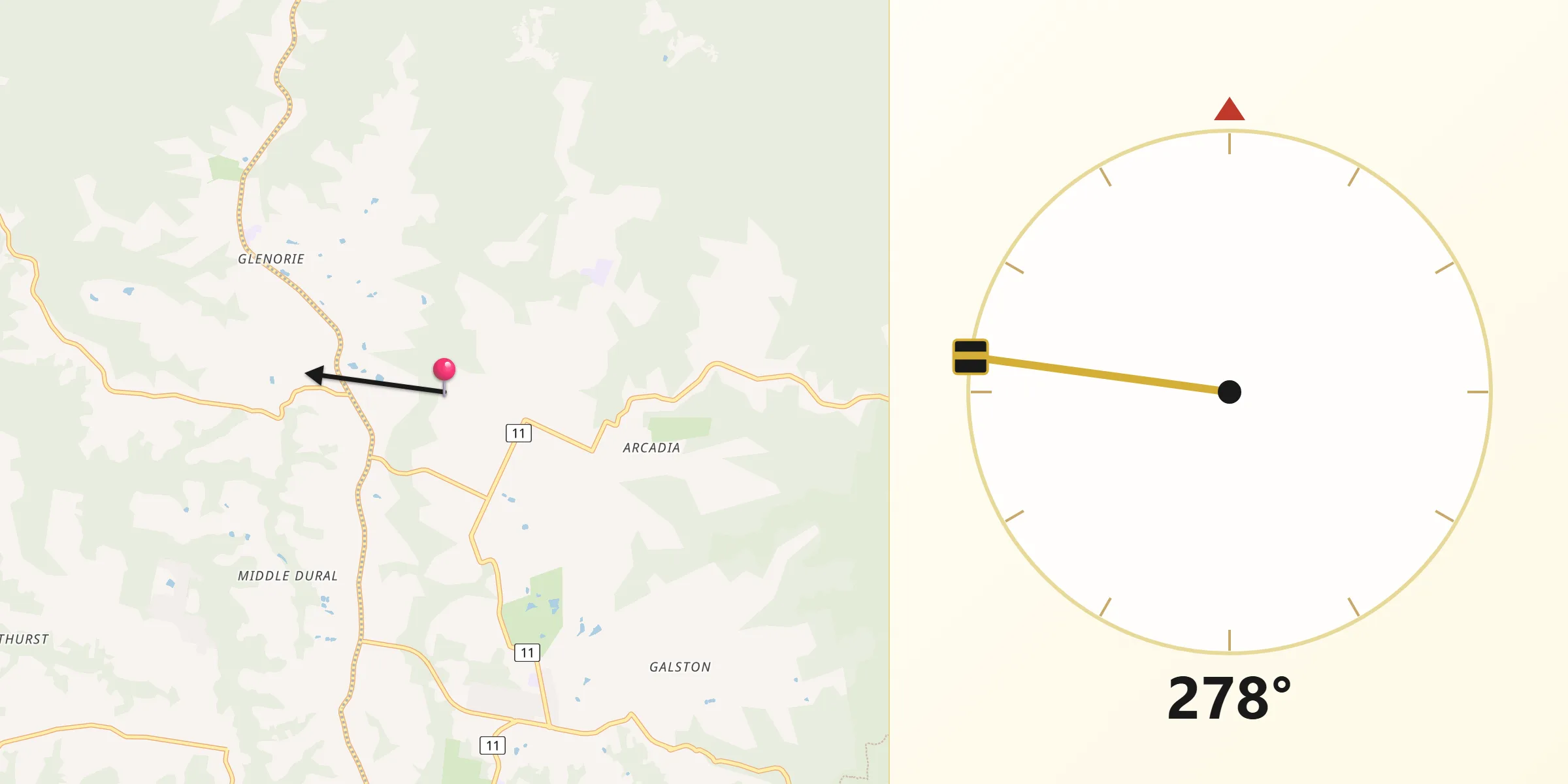 Qibla Direction from Arcadia