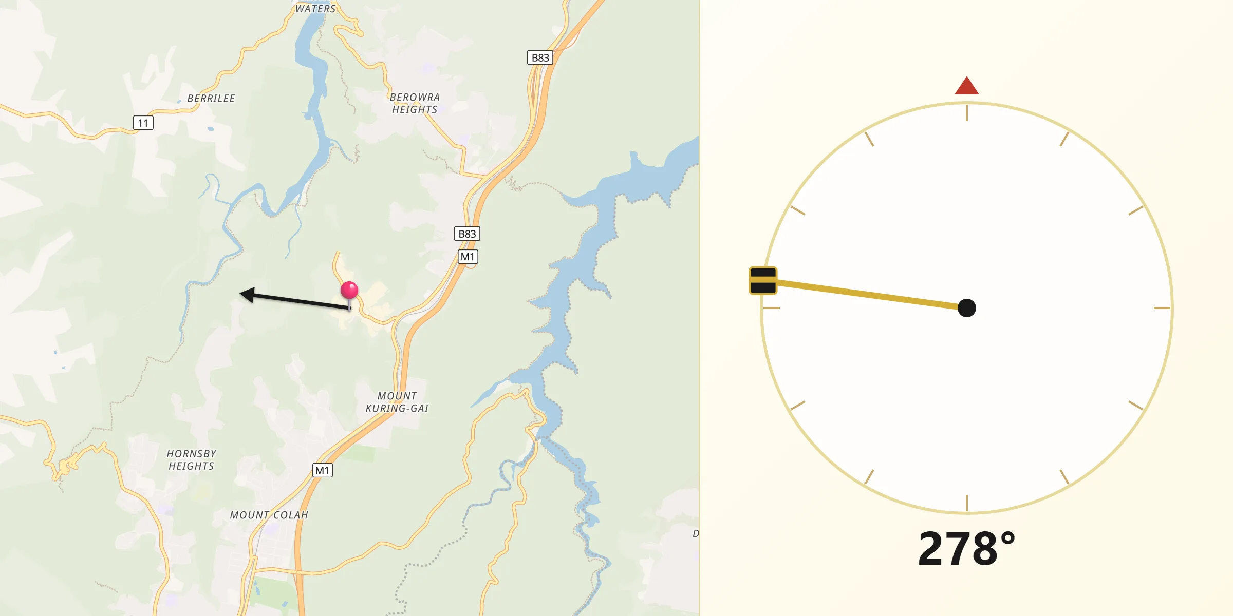 Qibla Direction from Mount Kuring-Gai