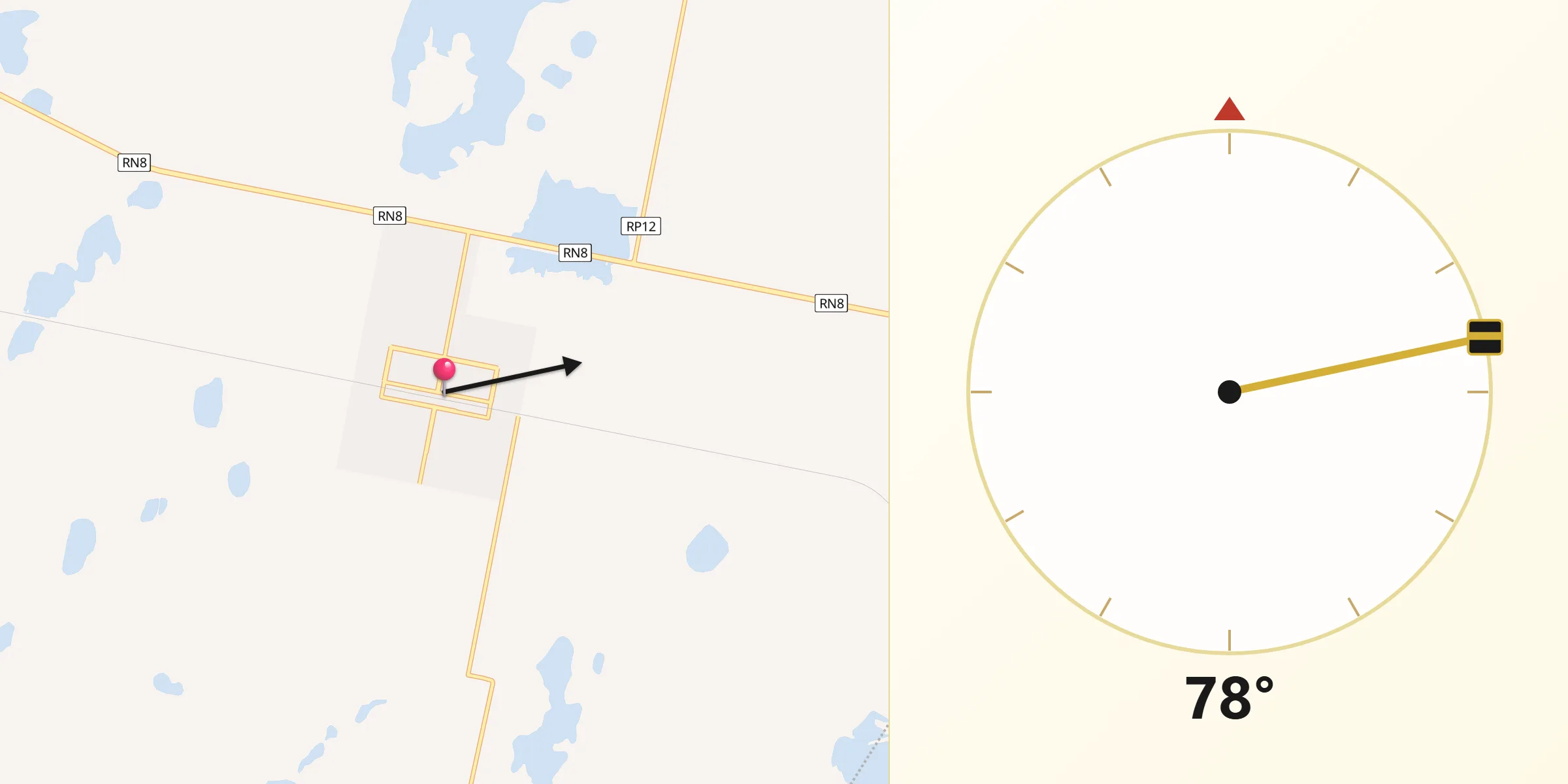 Dirección de la Qibla desde Arias