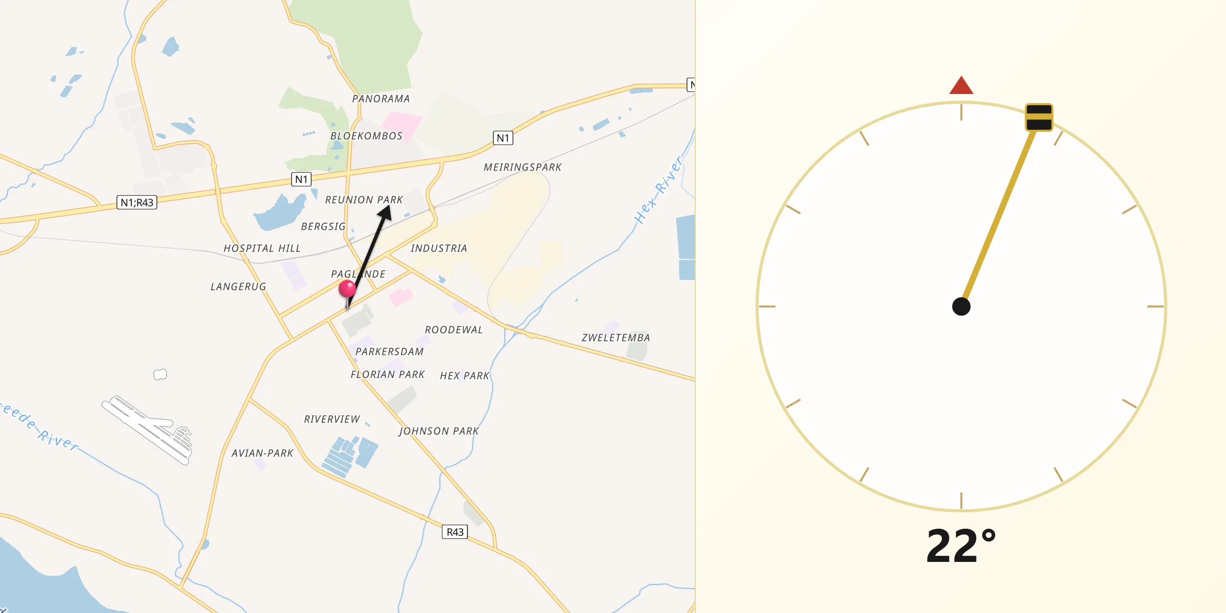 Qibla Direction from Worcester