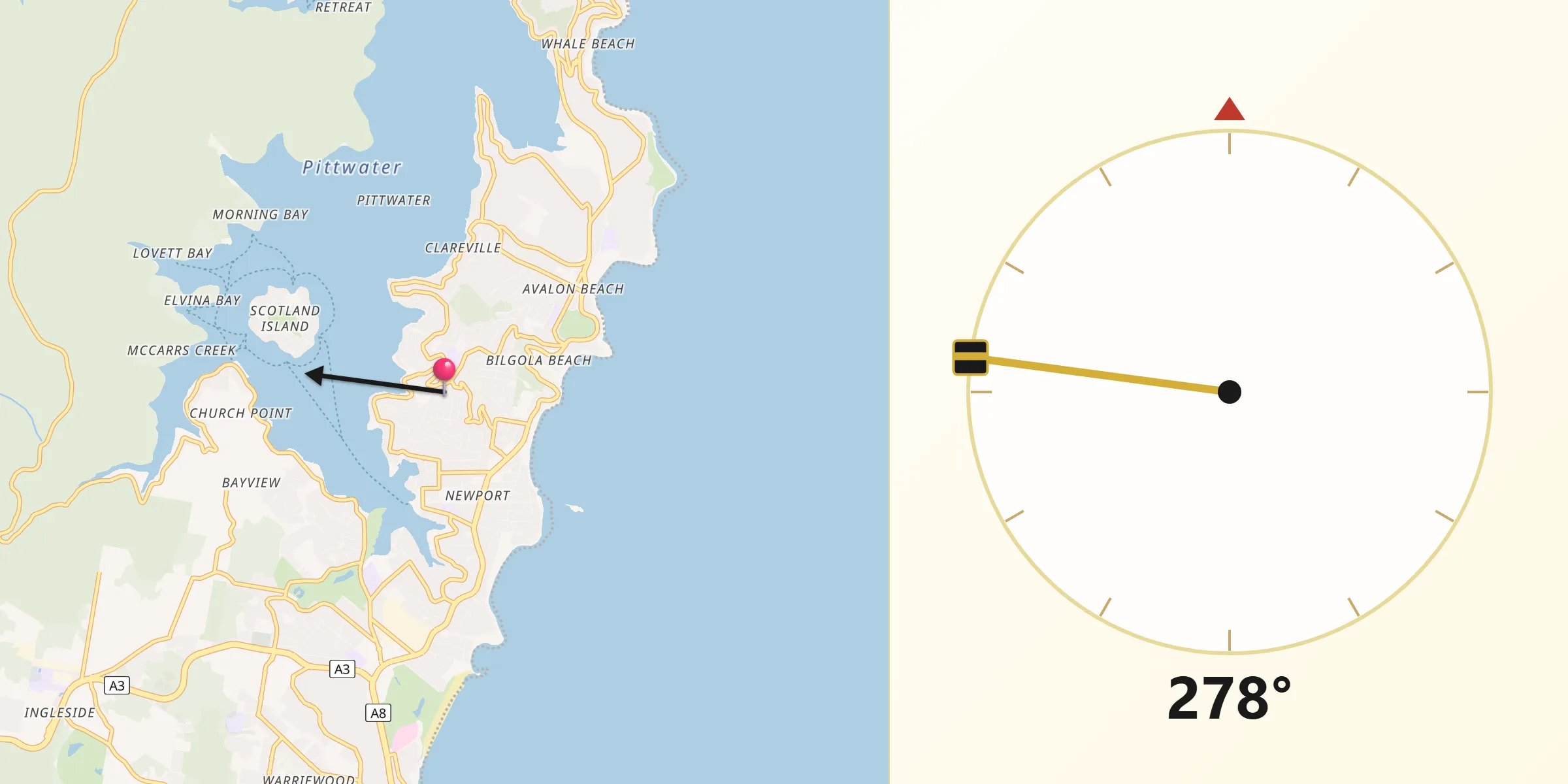Qibla Direction from Bilgola Plateau