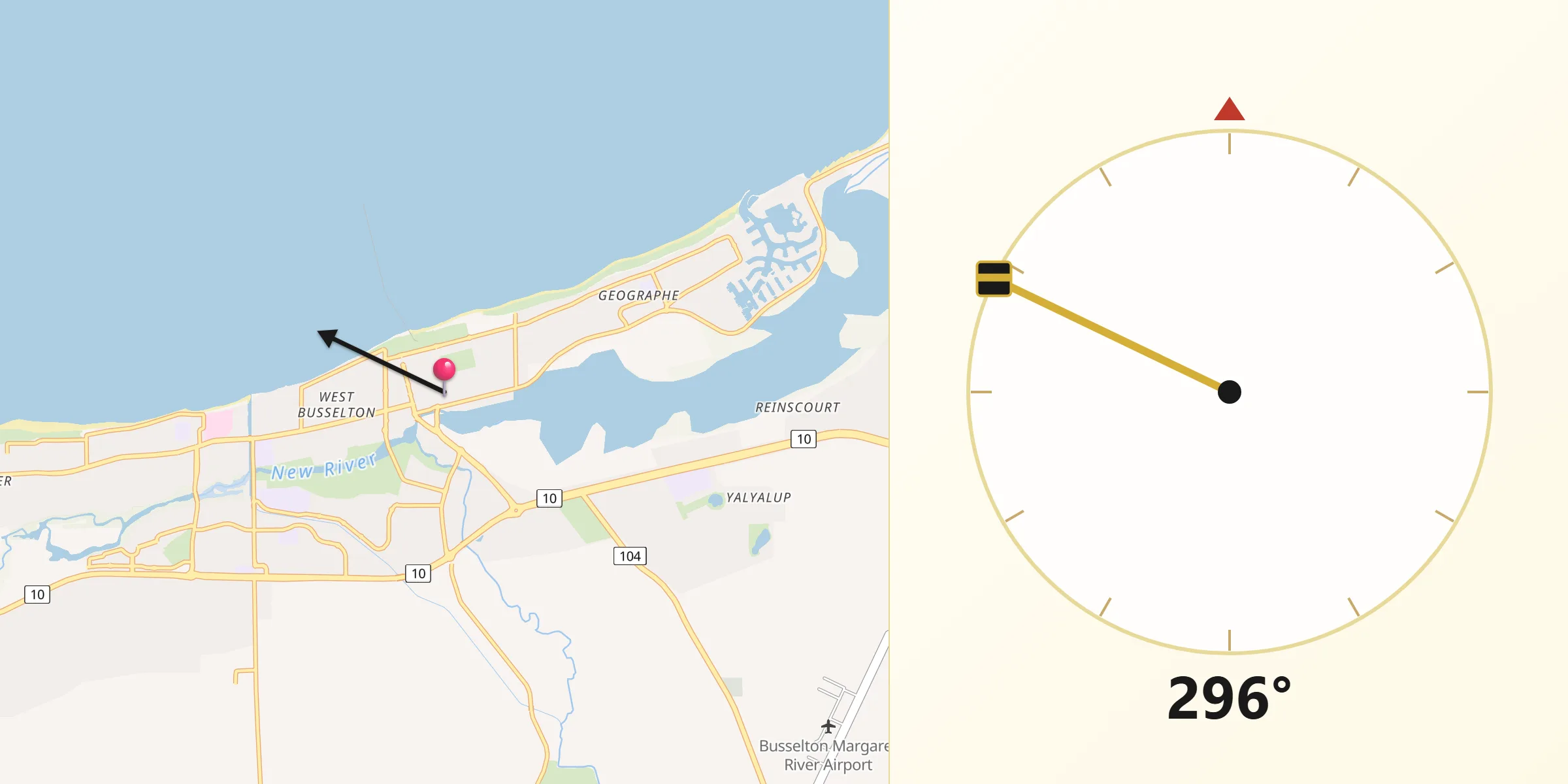 Qibla Direction from Busselton city cenre