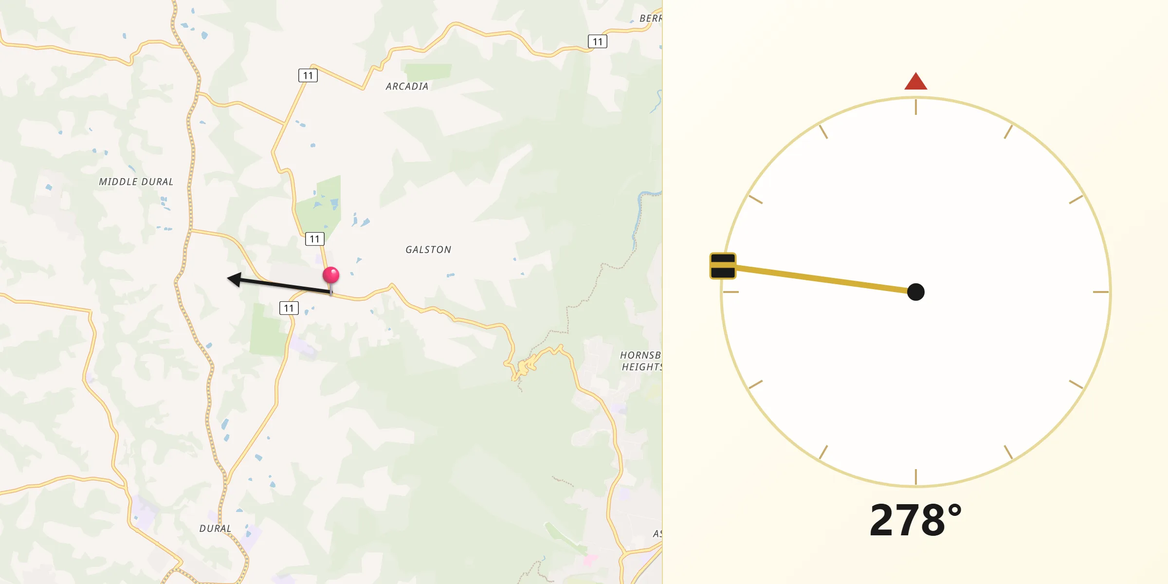 Qibla Direction from Galston