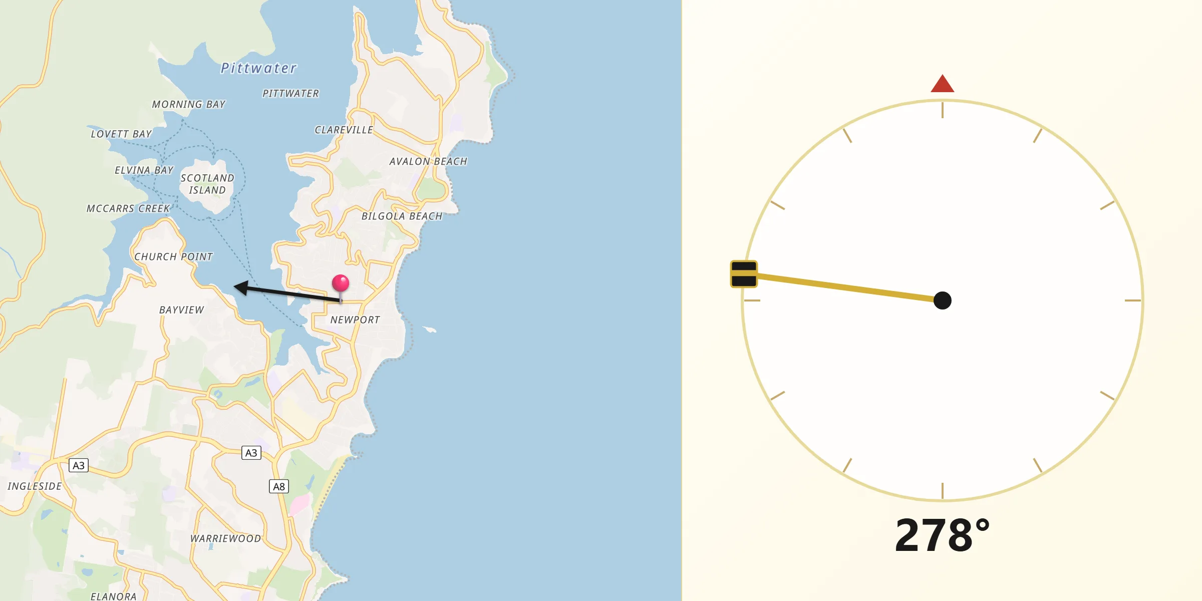 Qibla Direction from Newport