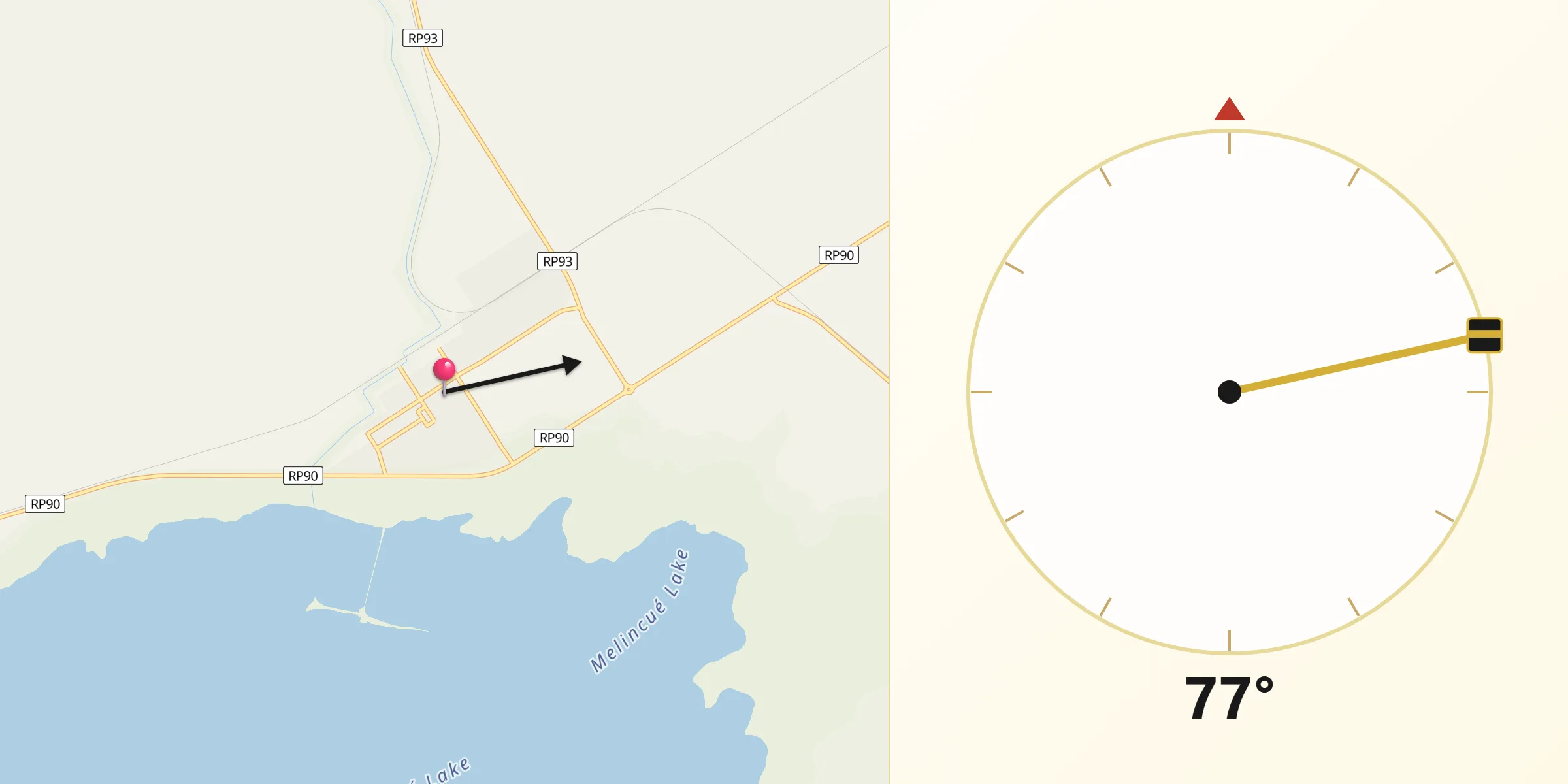 Dirección de la Qibla desde Melincué