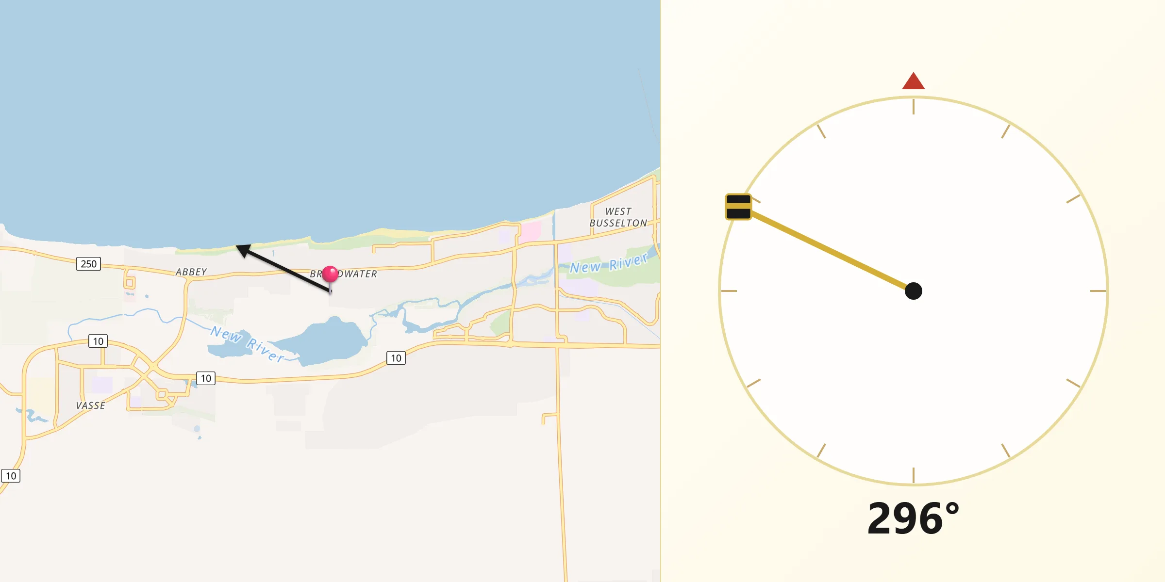 Qibla Direction from Broadwater