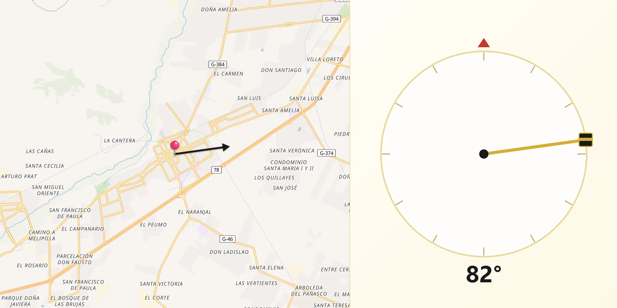Dirección de la Qibla desde Talagante
