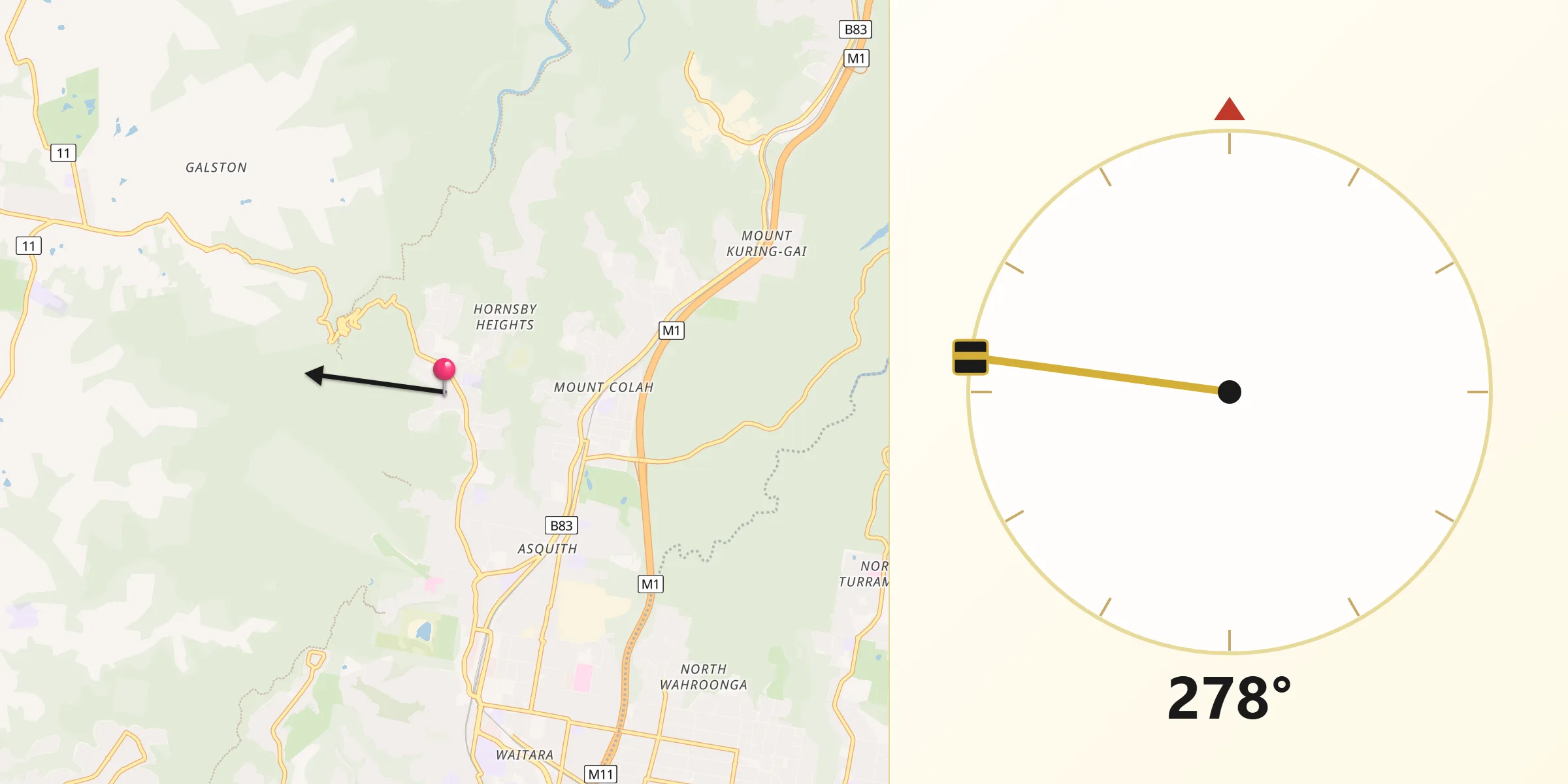 Qibla Direction from Hornsby Heights